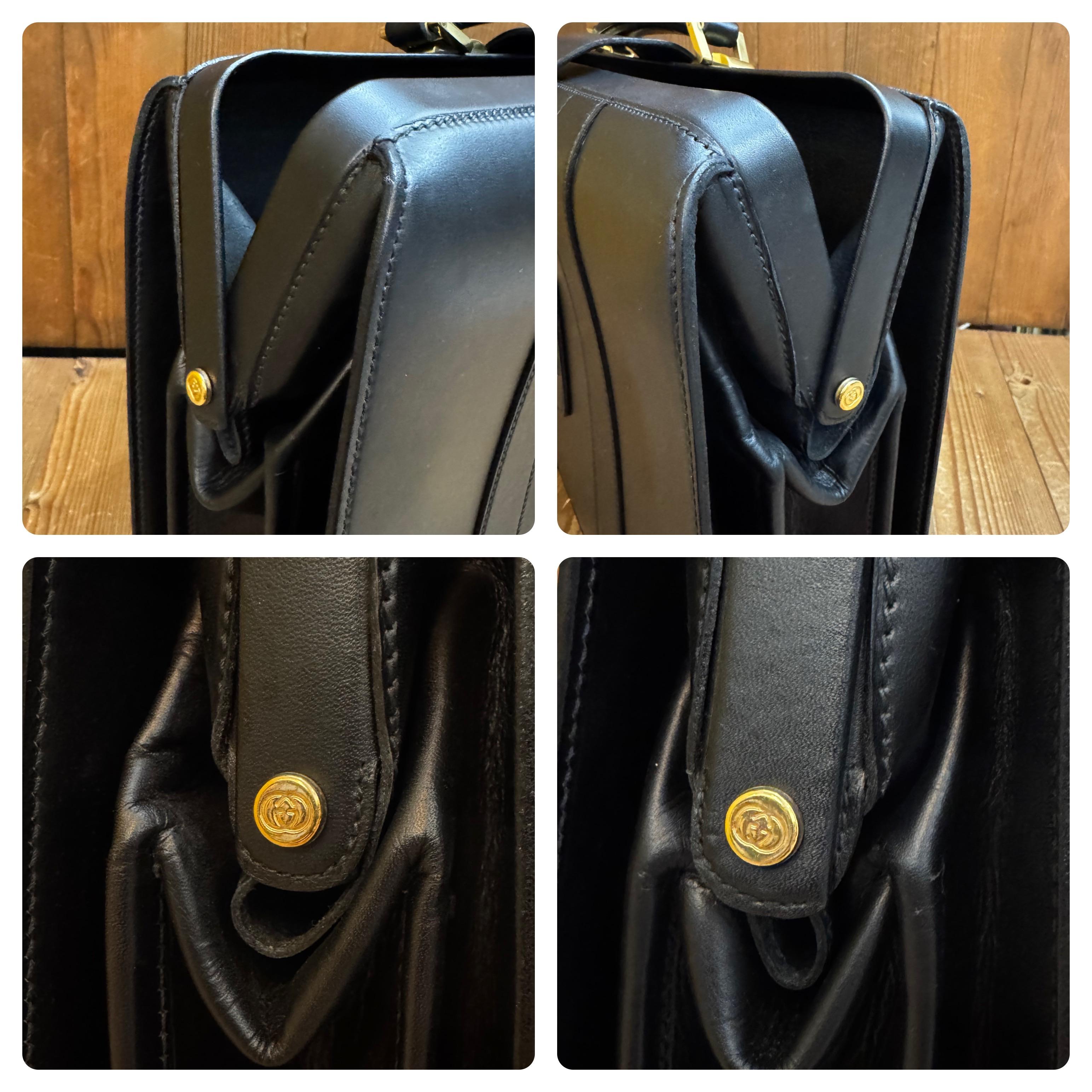1980s Vintage GUCCI Leather Business Bag Briefcase Attaché Black Calfskin For Sale 4