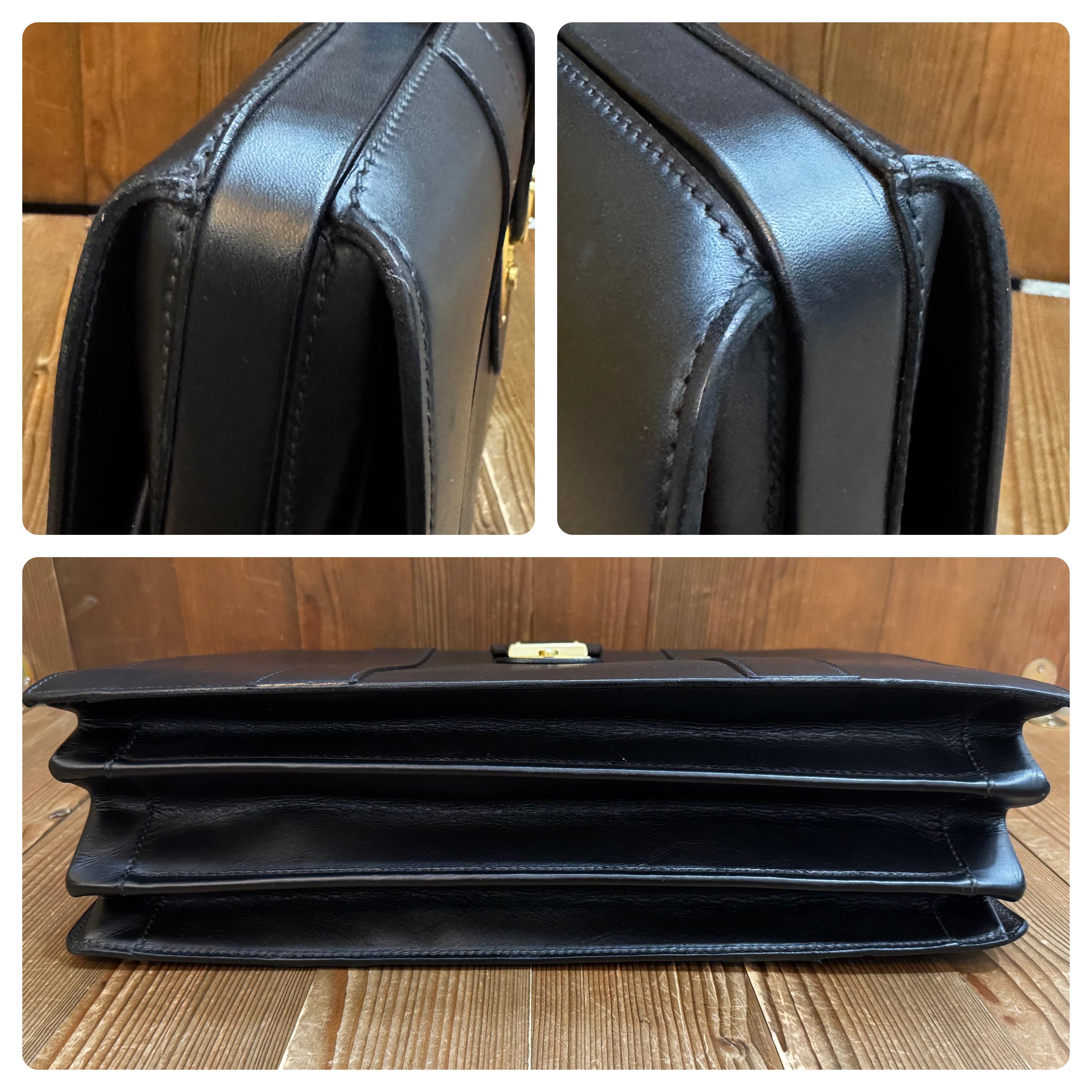 1980s Vintage GUCCI Leather Business Bag Briefcase Attaché Black Calfskin For Sale 5