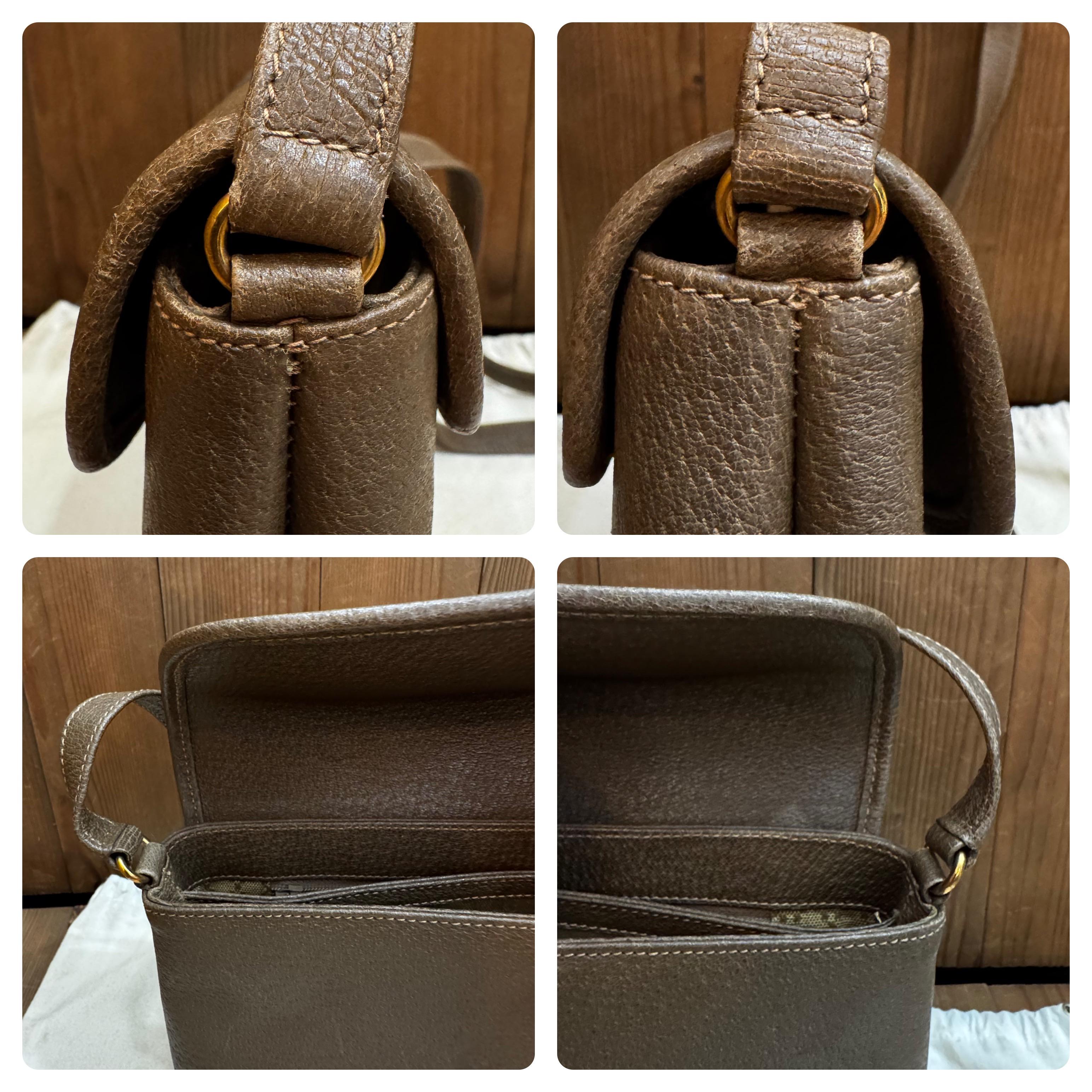 Women's or Men's 1980s Vintage GUCCI Web Camera Bag Pigskin Leather Brown