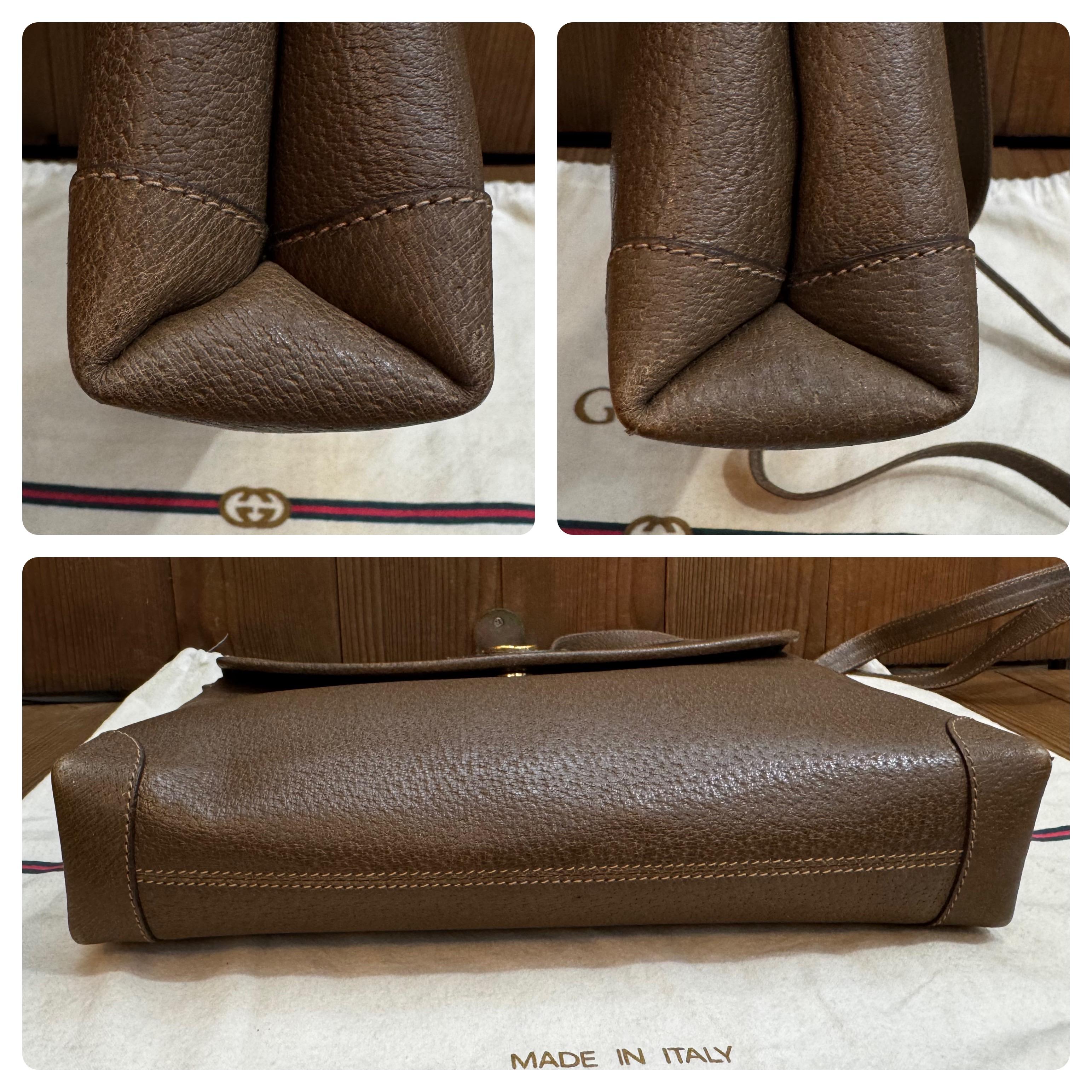 1980s Vintage GUCCI Web Camera Bag Pigskin Leather Brown 2