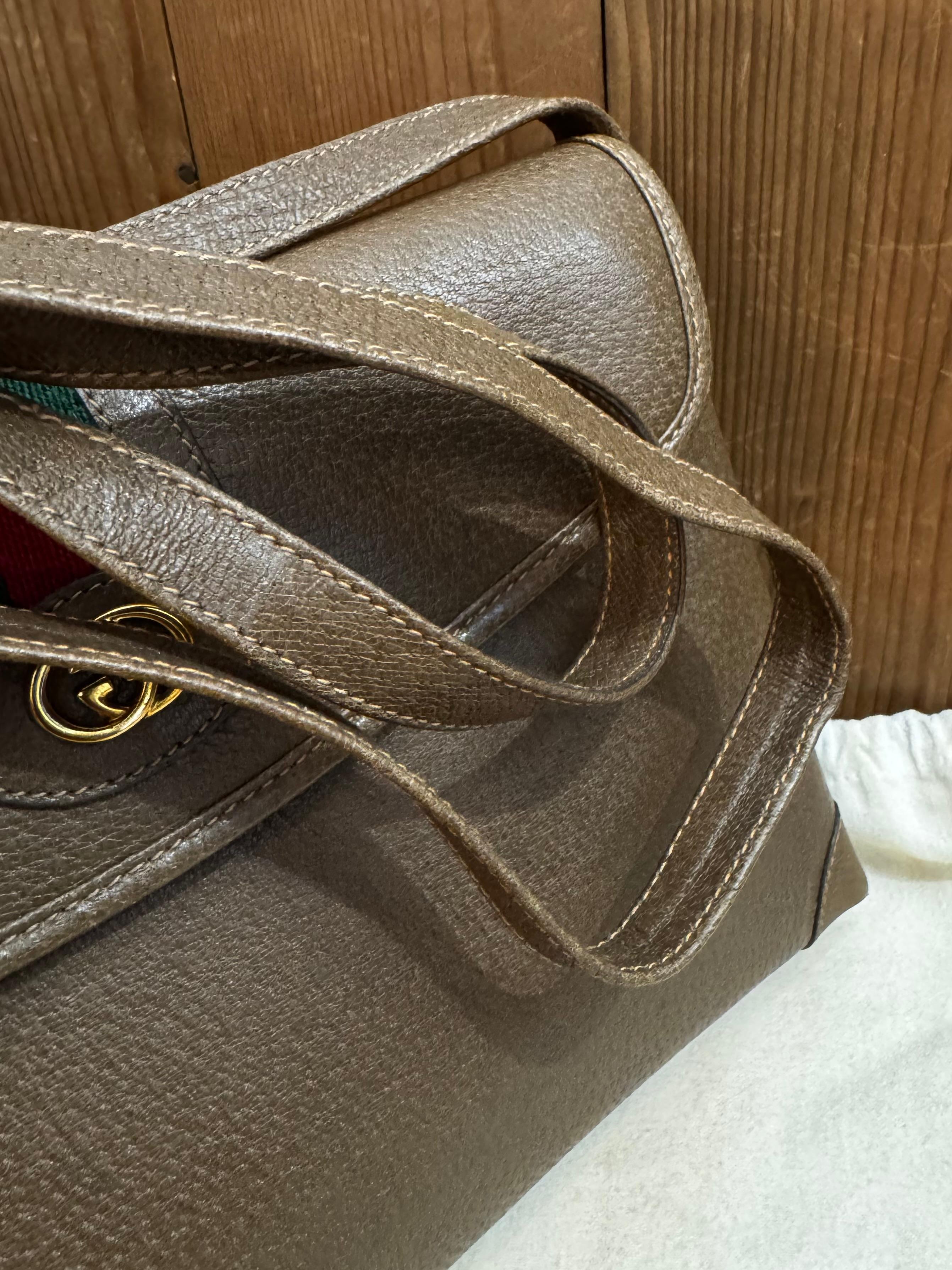 1980s Vintage GUCCI Web Camera Bag Pigskin Leather Brown 3
