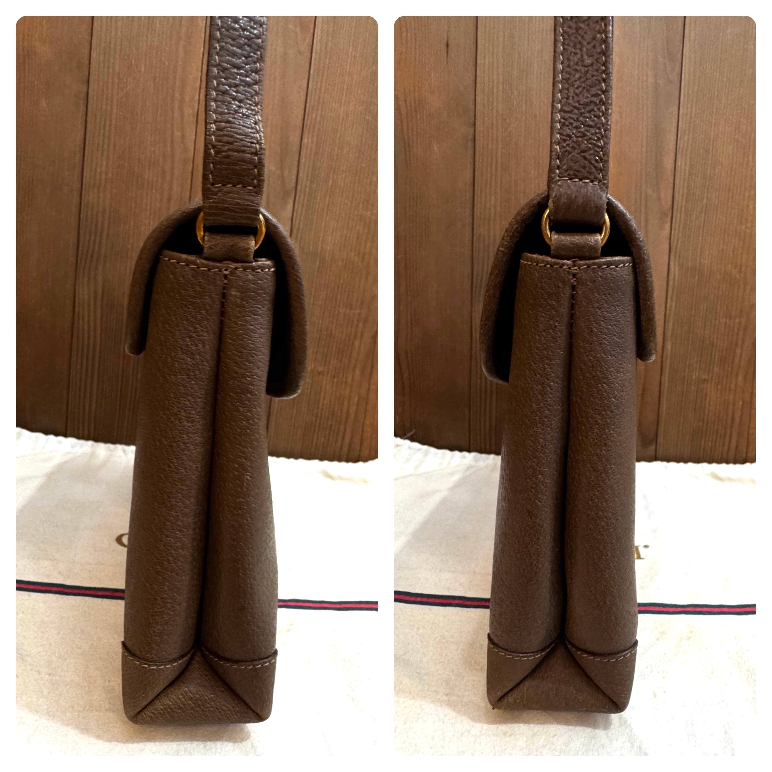 1980s Vintage GUCCI Web Camera Bag Pigskin Leather Brown 4