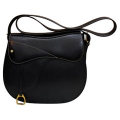 1980s Vintage GUCCI Leather Saddle Shoulder Bag Equestrian Black Unisex