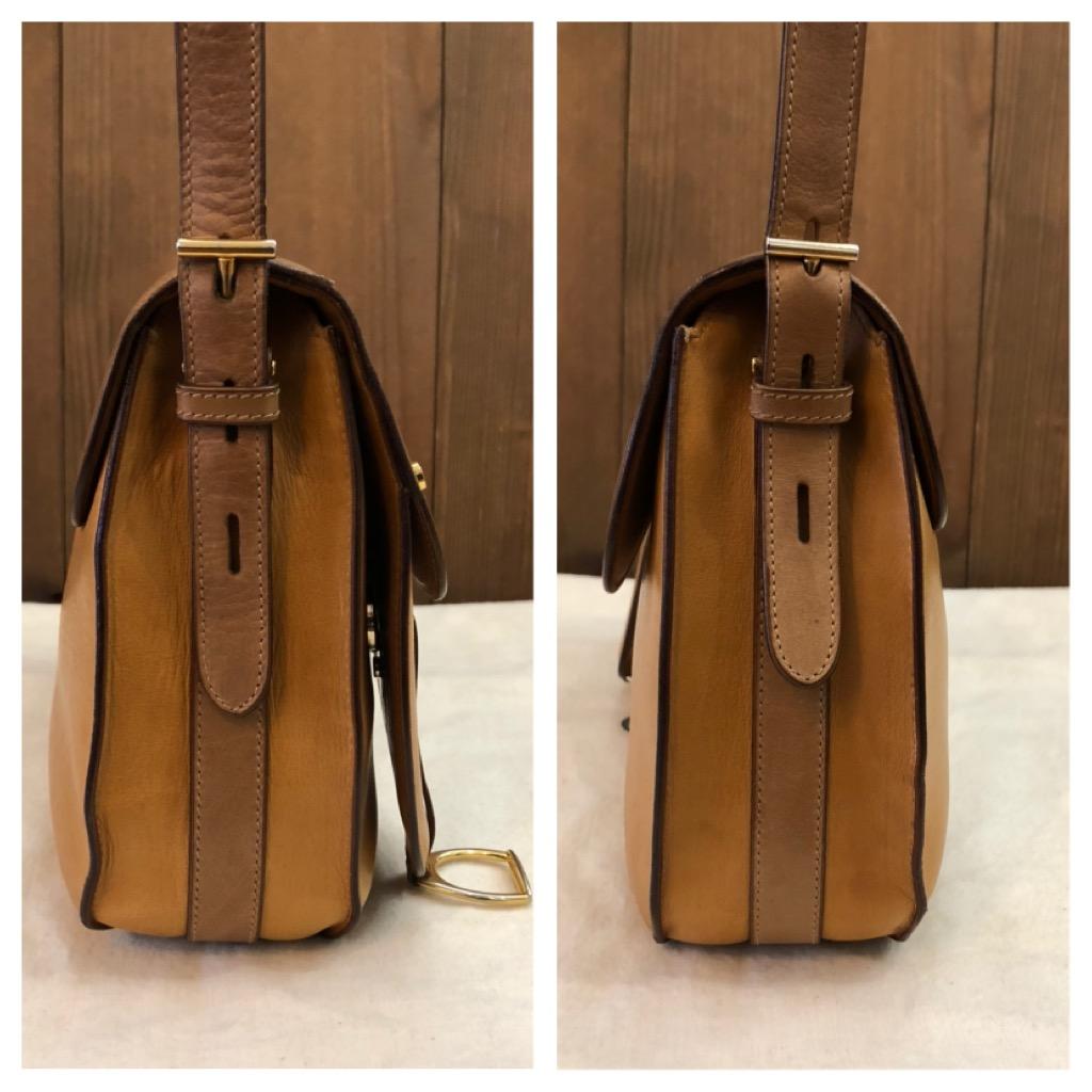 1980s Vintage GUCCI Calfskin Leather Saddle Shoulder Bag Equestrian Camel Unisex 6