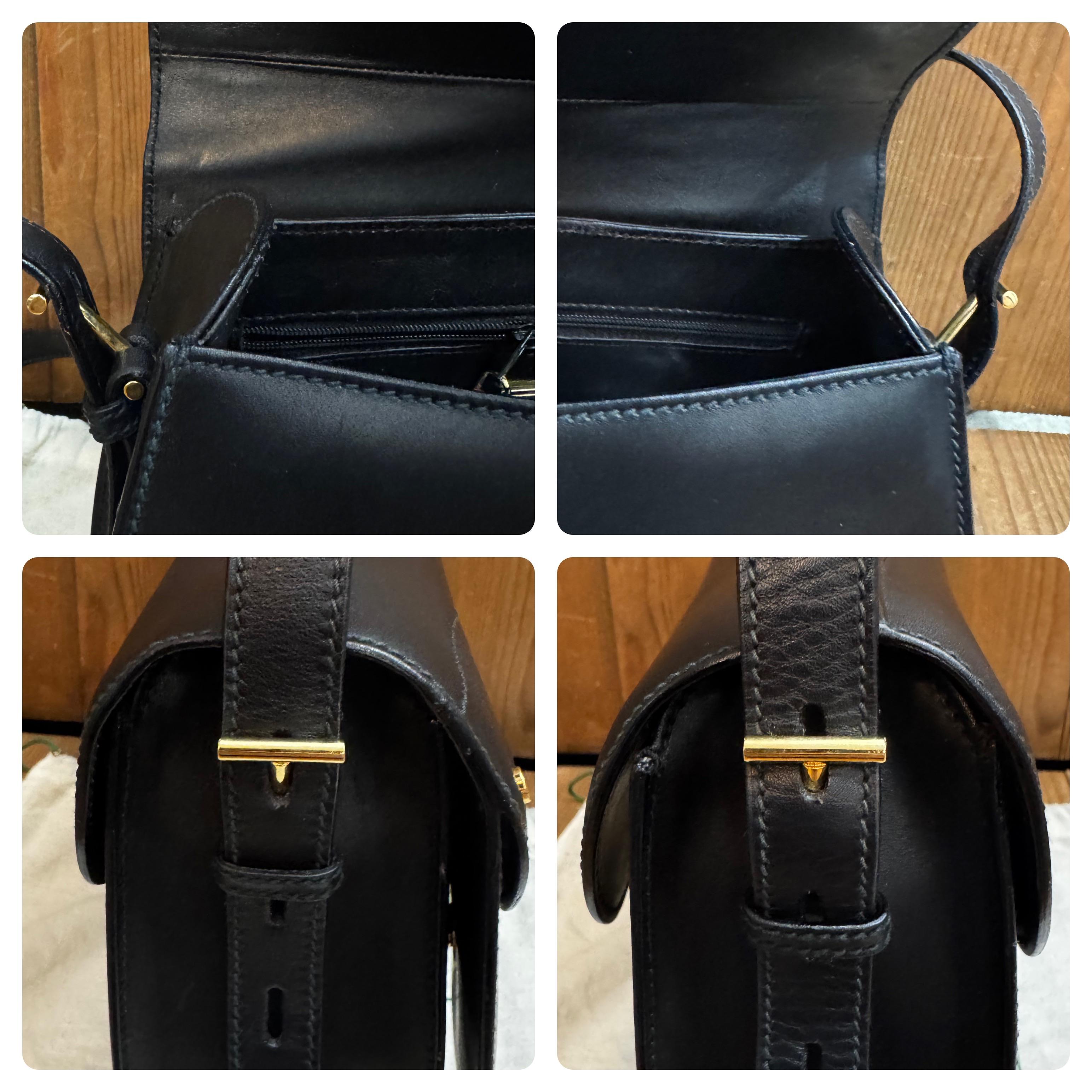 1980s Vintage GUCCI Leather Saddle Structured Shoulder Bag Black Equestrian 7