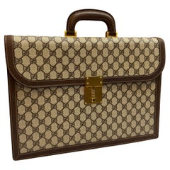 1980s Vintage GUCCI Monogram Canvas Briefcase Laptop Bag Brown