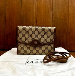 1980s Vintage GUCCI Monogram Canvas Mini Tri-Fold Crossbody Bag Brown