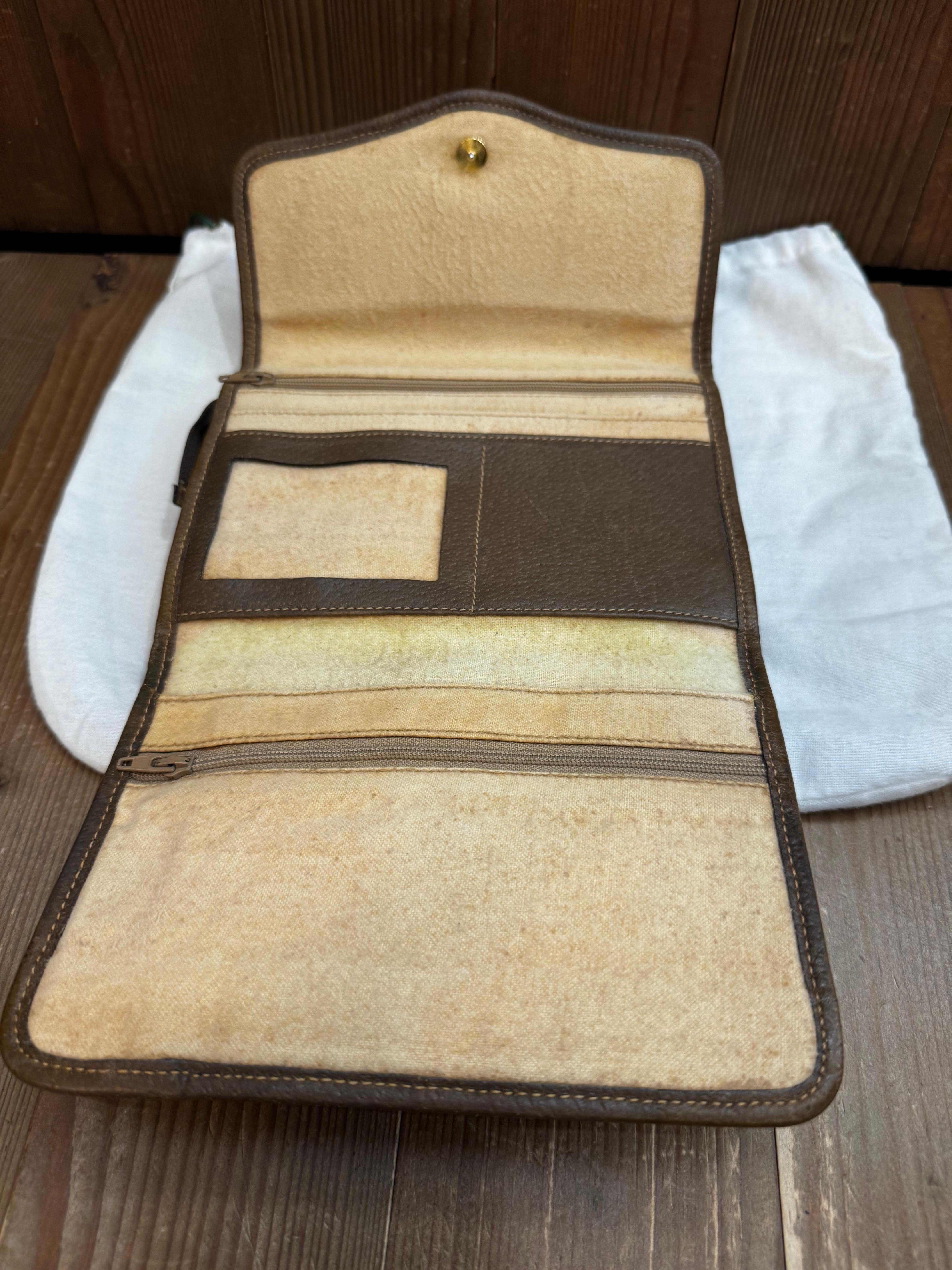 1980s Vintage GUCCI Monogram Canvas Mini Tri-Fold Crossbody Bag Brown For Sale 5