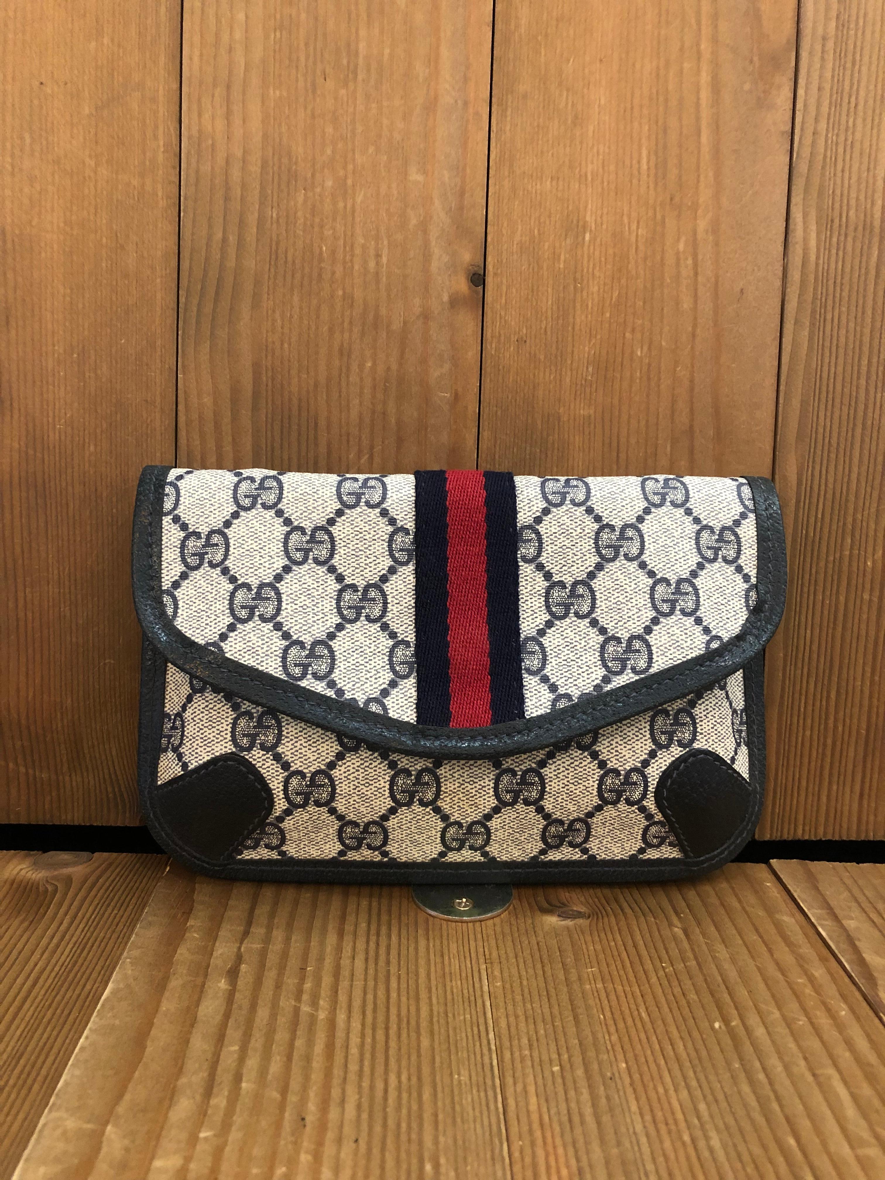 Women's or Men's 1980s Vintage GUCCI Navy GG Monogram Canvas Pouch (Altered)