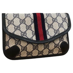 1980s Retro GUCCI Navy GG Monogram Canvas Pouch (Altered)