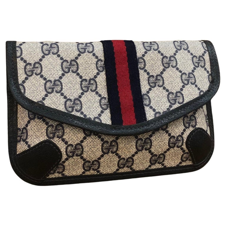 1980s Vintage GUCCI Navy GG Monogram Canvas Pouch (Altered) For Sale at  1stDibs