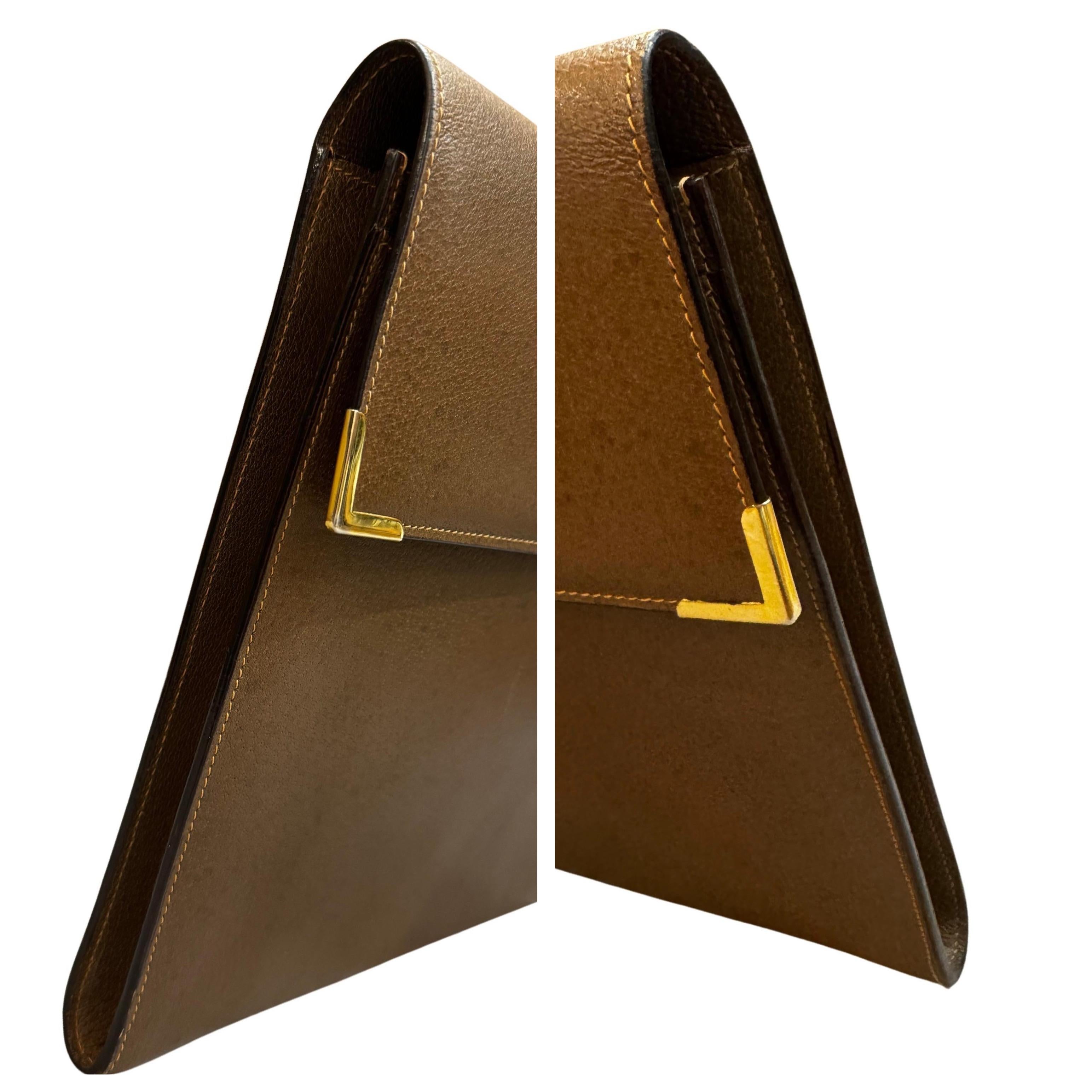 1980s Vintage GUCCI Pigskin Leather Document Clutch Bag Brown Large For Sale 1