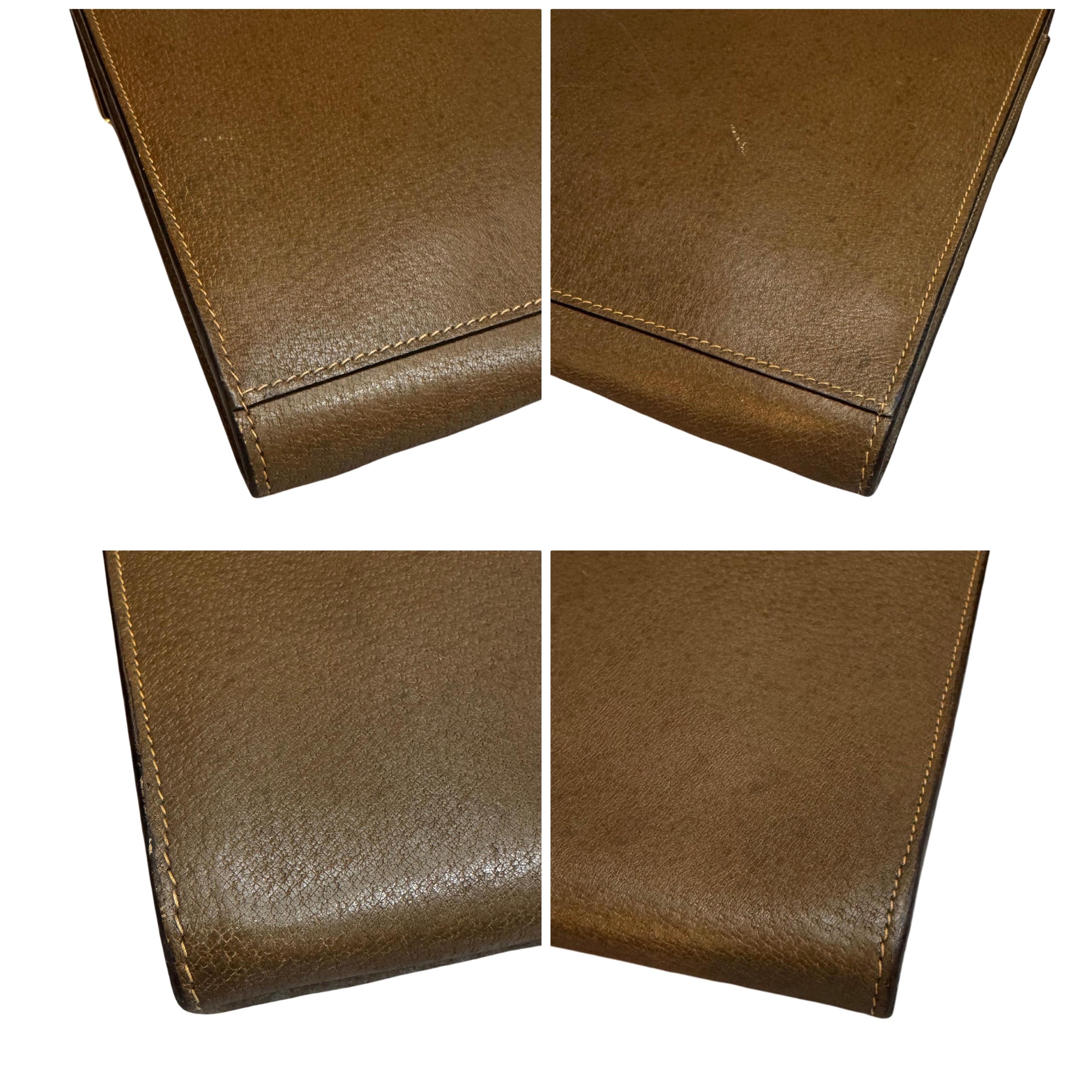 1980s Vintage GUCCI Pigskin Leather Document Clutch Bag Brown Large For Sale 2