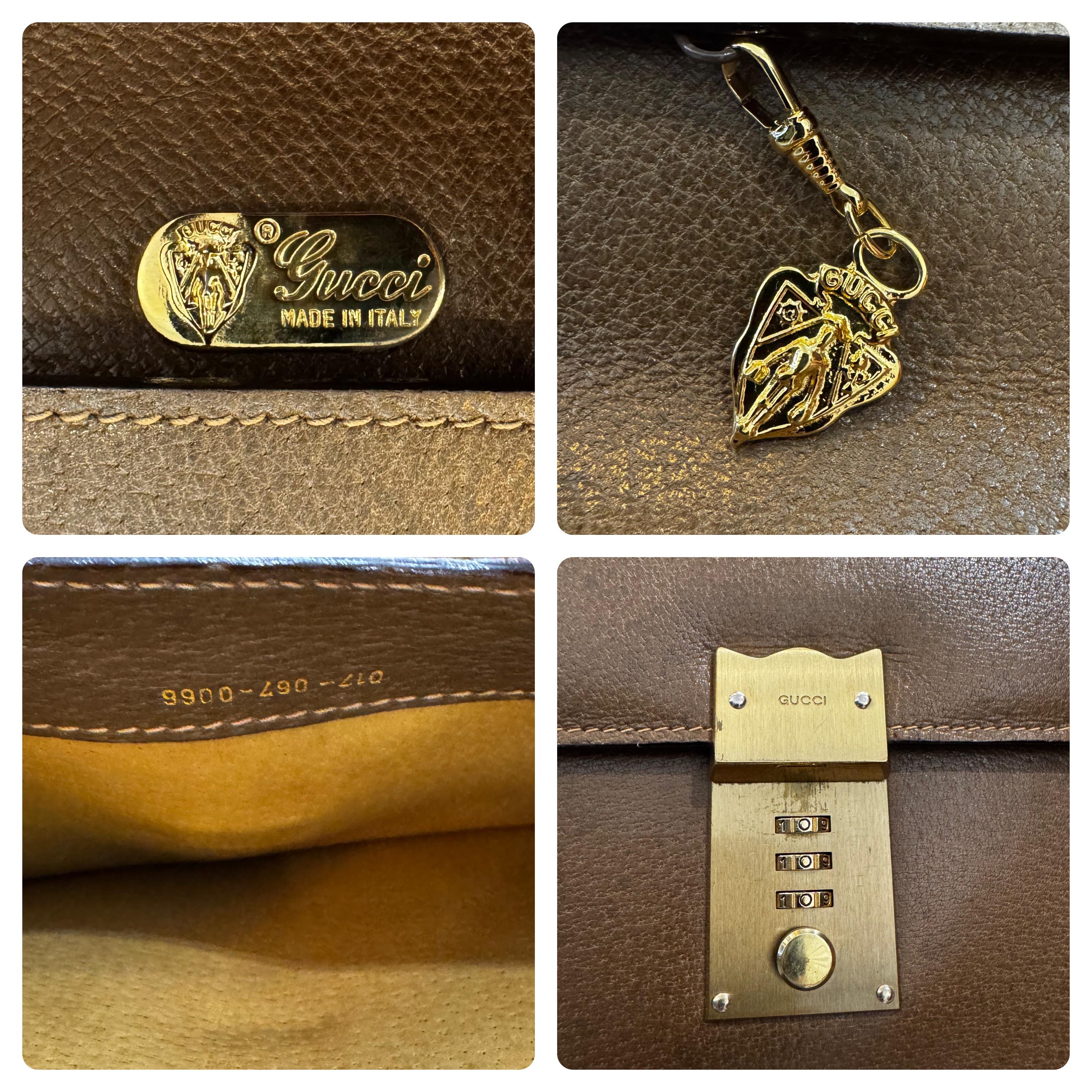 1980s Vintage GUCCI Pigskin Leather Document Clutch Bag Brown Large For Sale 4