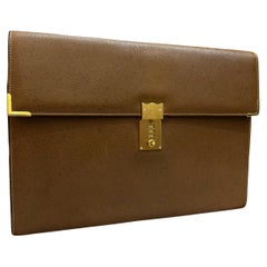 1980s Vintage GUCCI Pigskin Leather Document Clutch Bag Brown Large