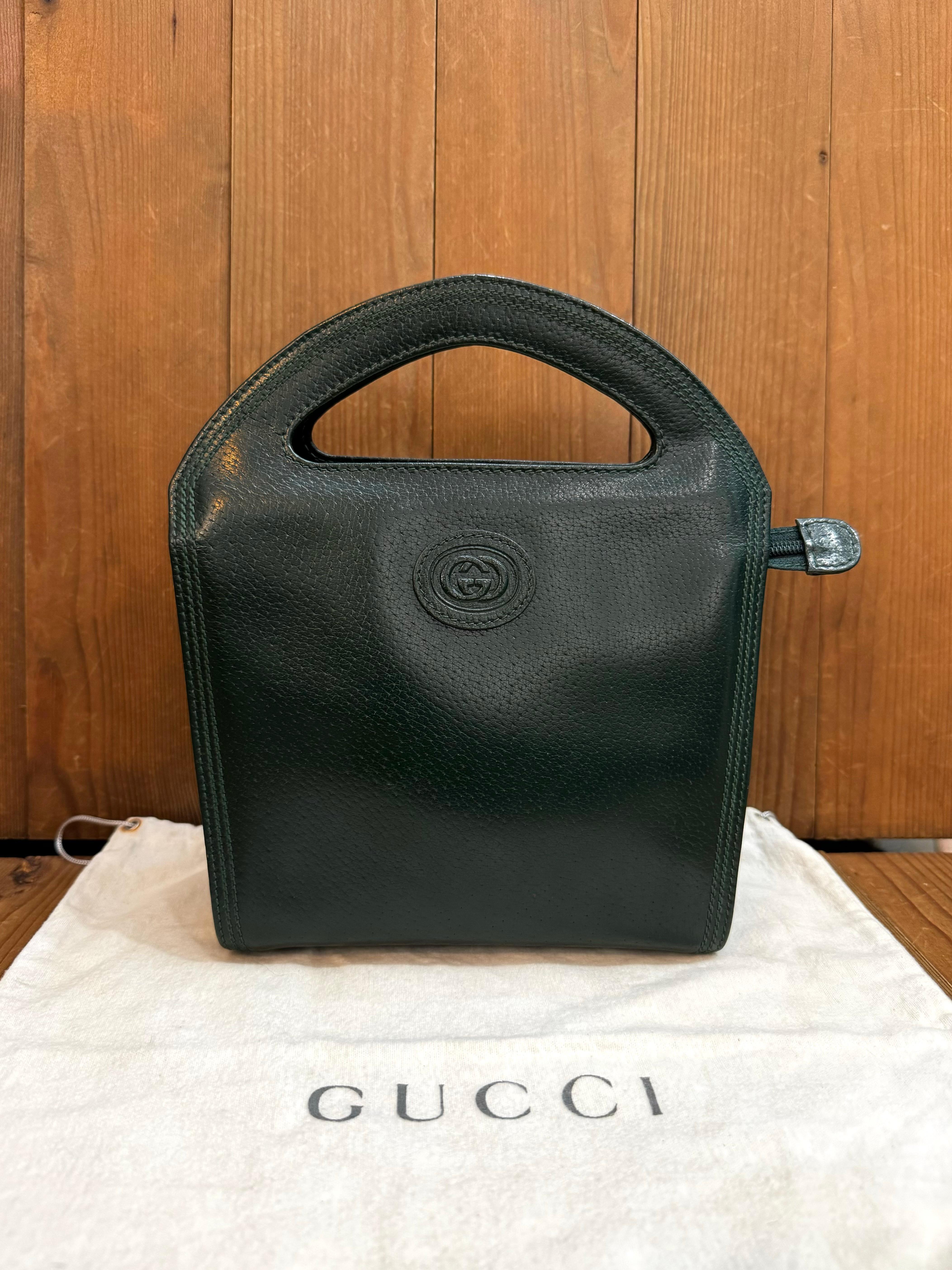 1980s Vintage GUCCI Mini Book Tote Bag Pigskin Leather Hunter Green 4