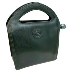 1980s Vintage GUCCI Mini Book Tote Bag Pigskin Leather Hunter Green