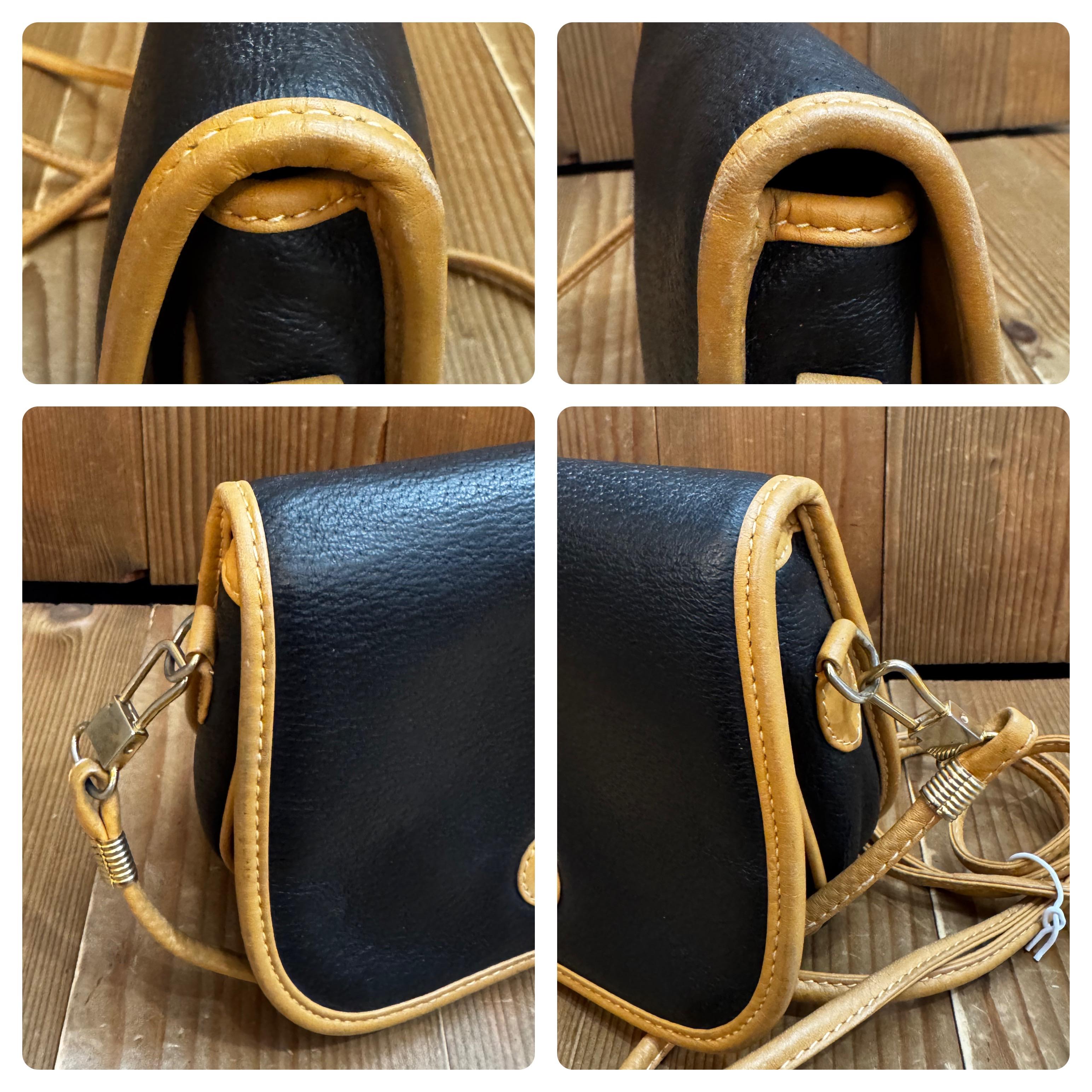 1980s Vintage GUCCI Plus Mini Crossbody Bag Black Beige Leather 2