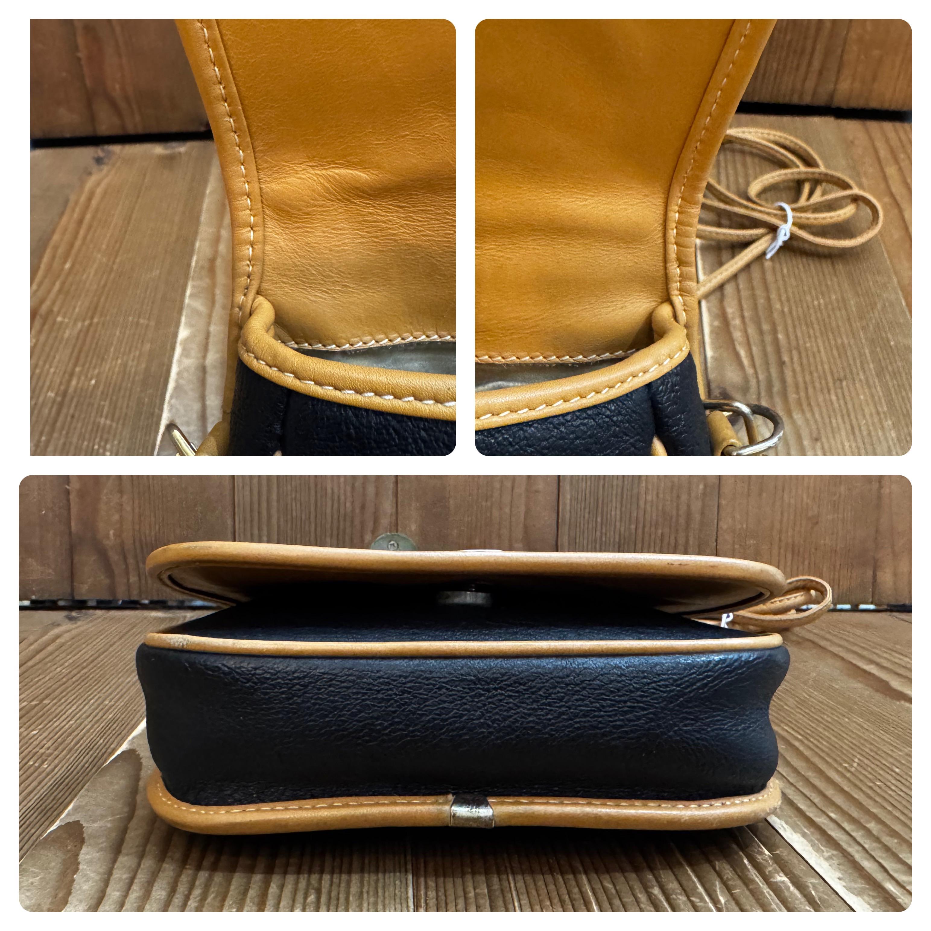 1980s Vintage GUCCI Plus Mini Crossbody Bag Black Beige Leather 3