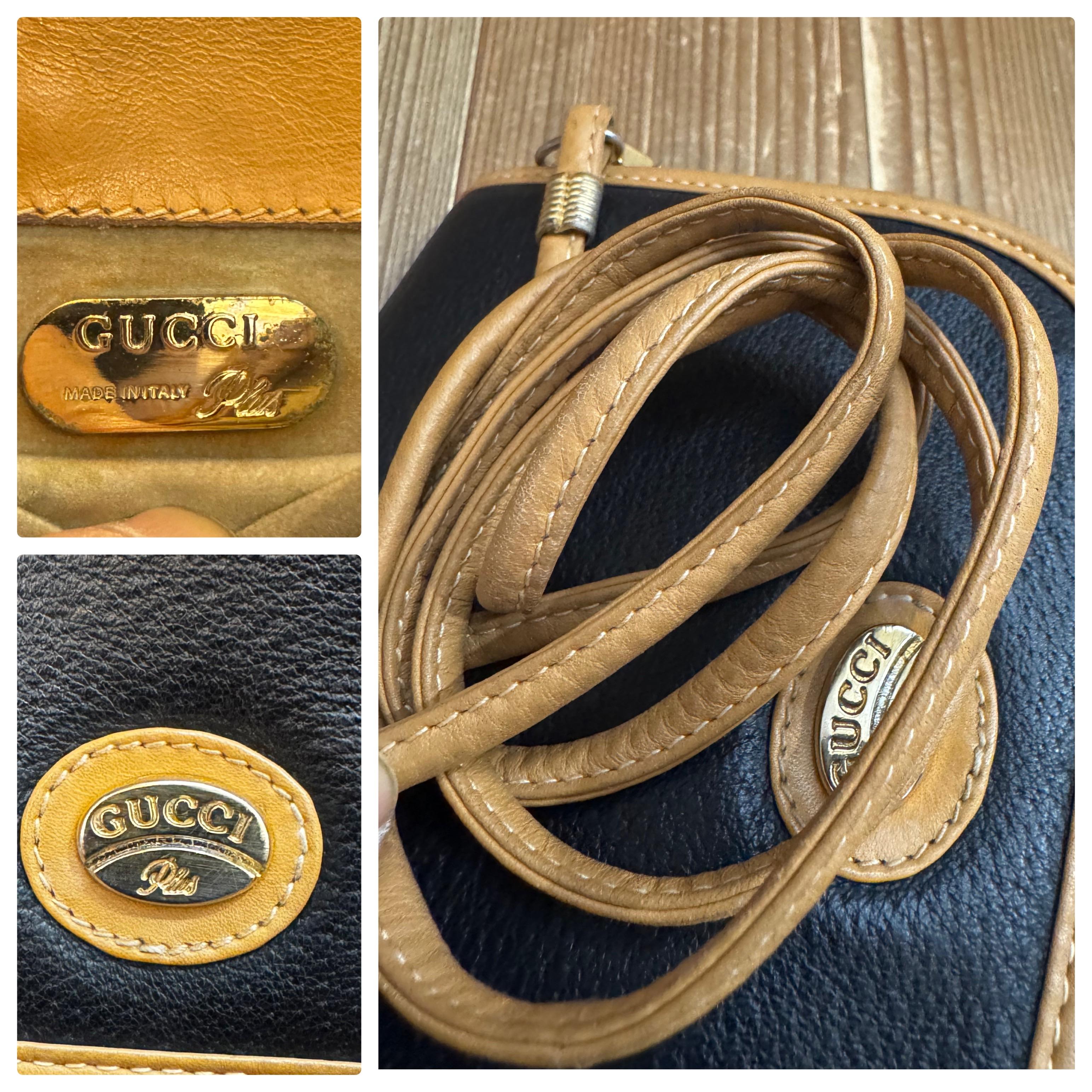1980s Vintage GUCCI Plus Mini Crossbody Bag Black Beige Leather 4