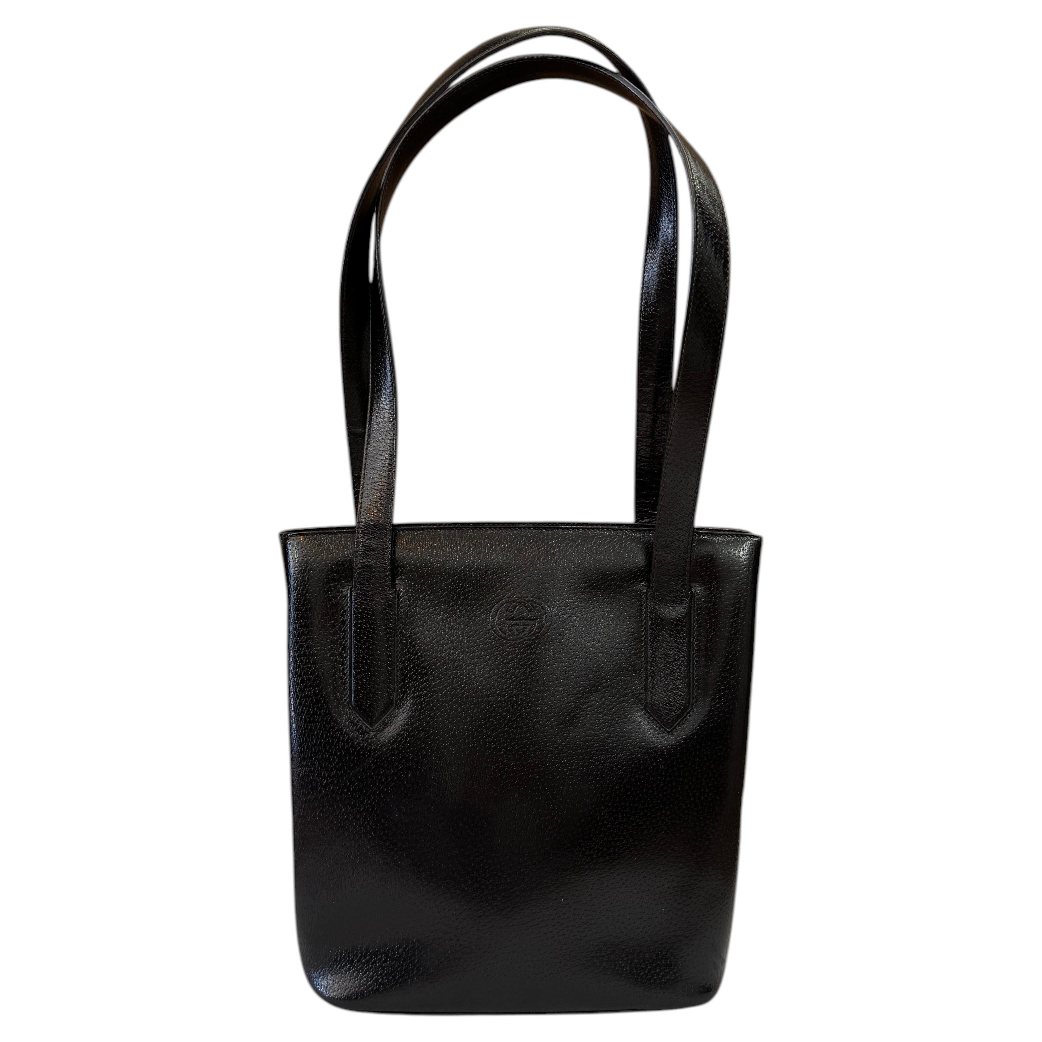 1980s Vintage GUCCI Shoulder Bag Pigskin Leather Black