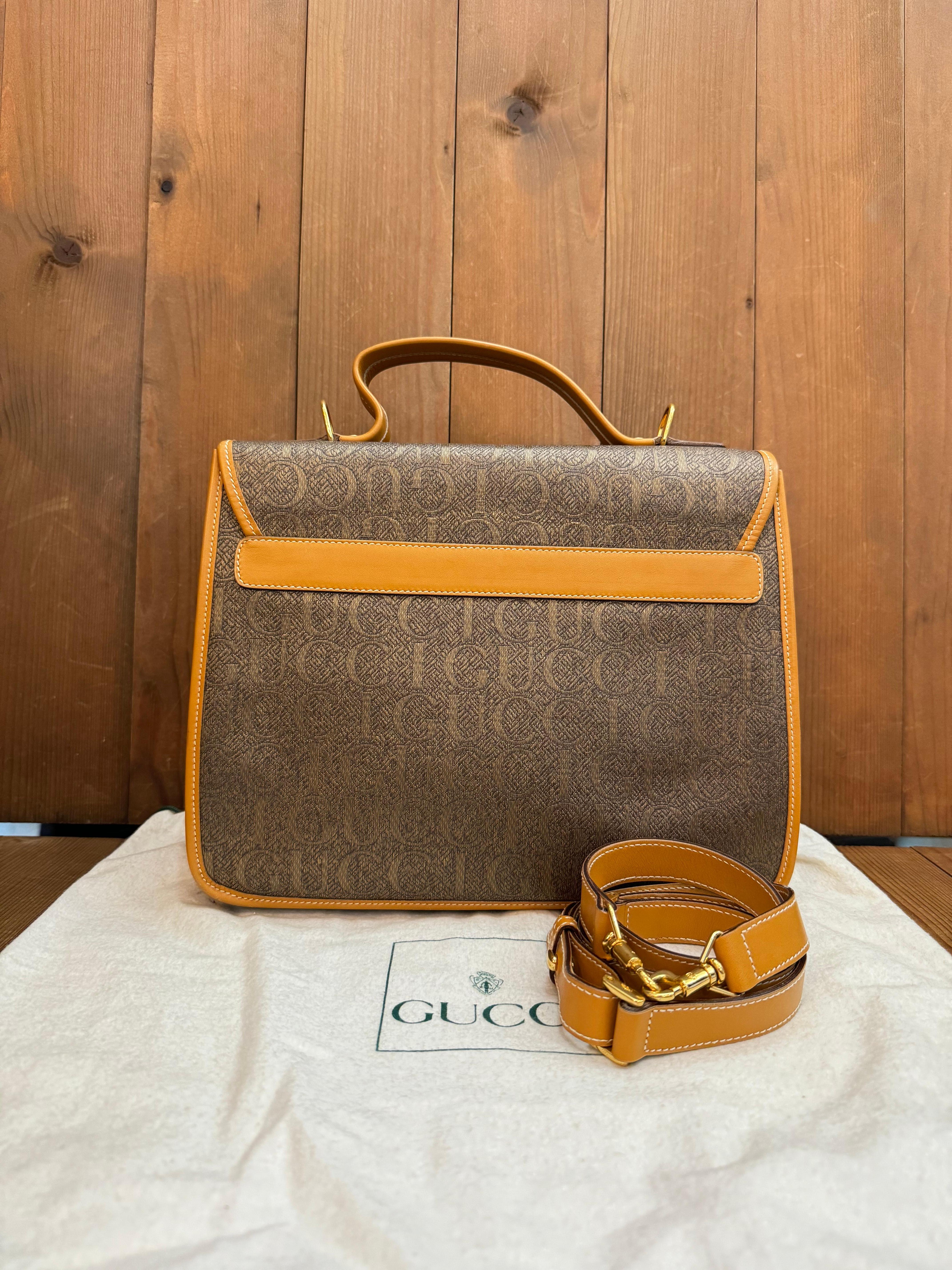 1980er Jahre Vintage GUCCI Seidenjacquard Zwei-Wege-Umhängetasche Brown im Zustand „Gut“ im Angebot in Bangkok, TH