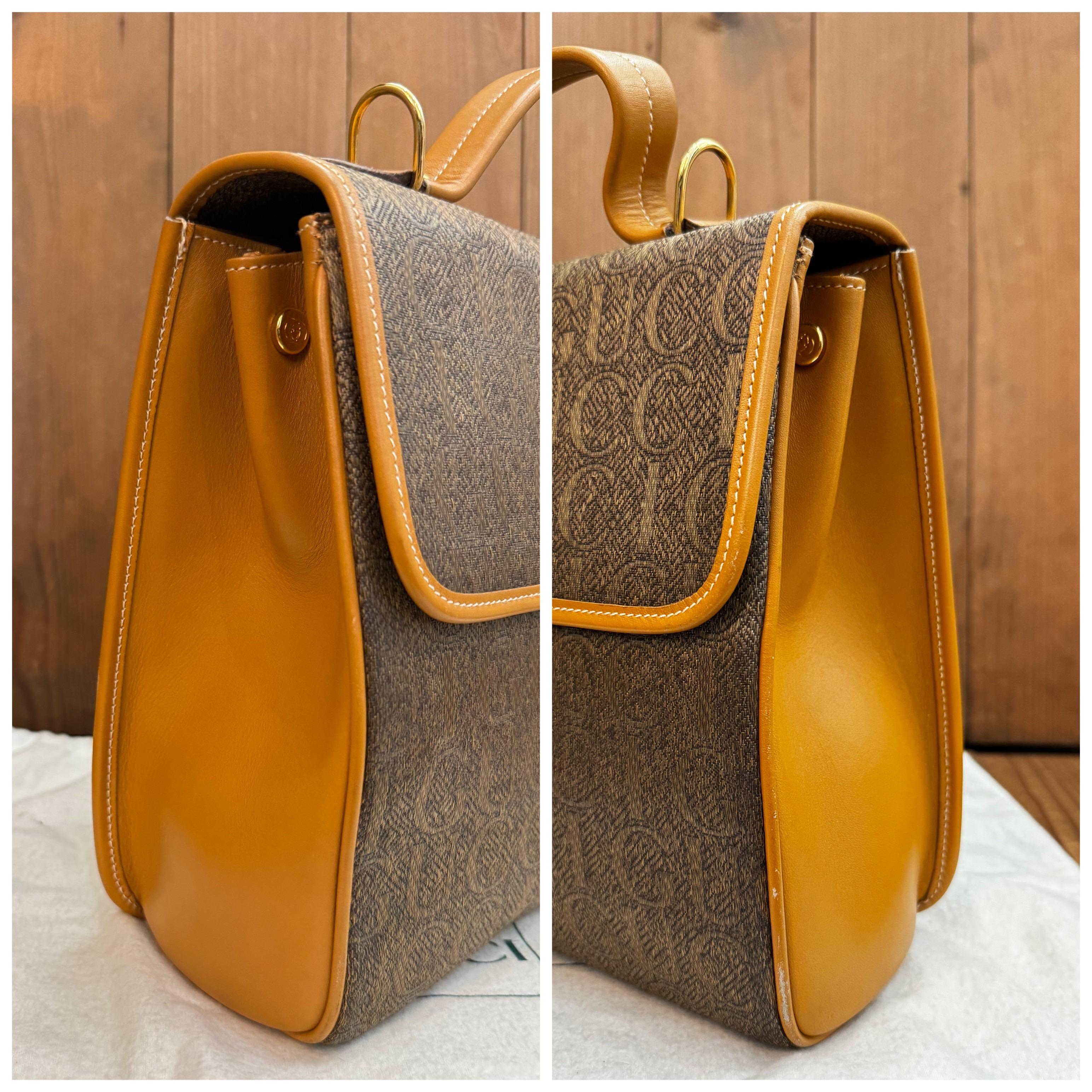 1980s Vintage GUCCI Silk Jacquard Two-Way Shoulder Bag Brown 1