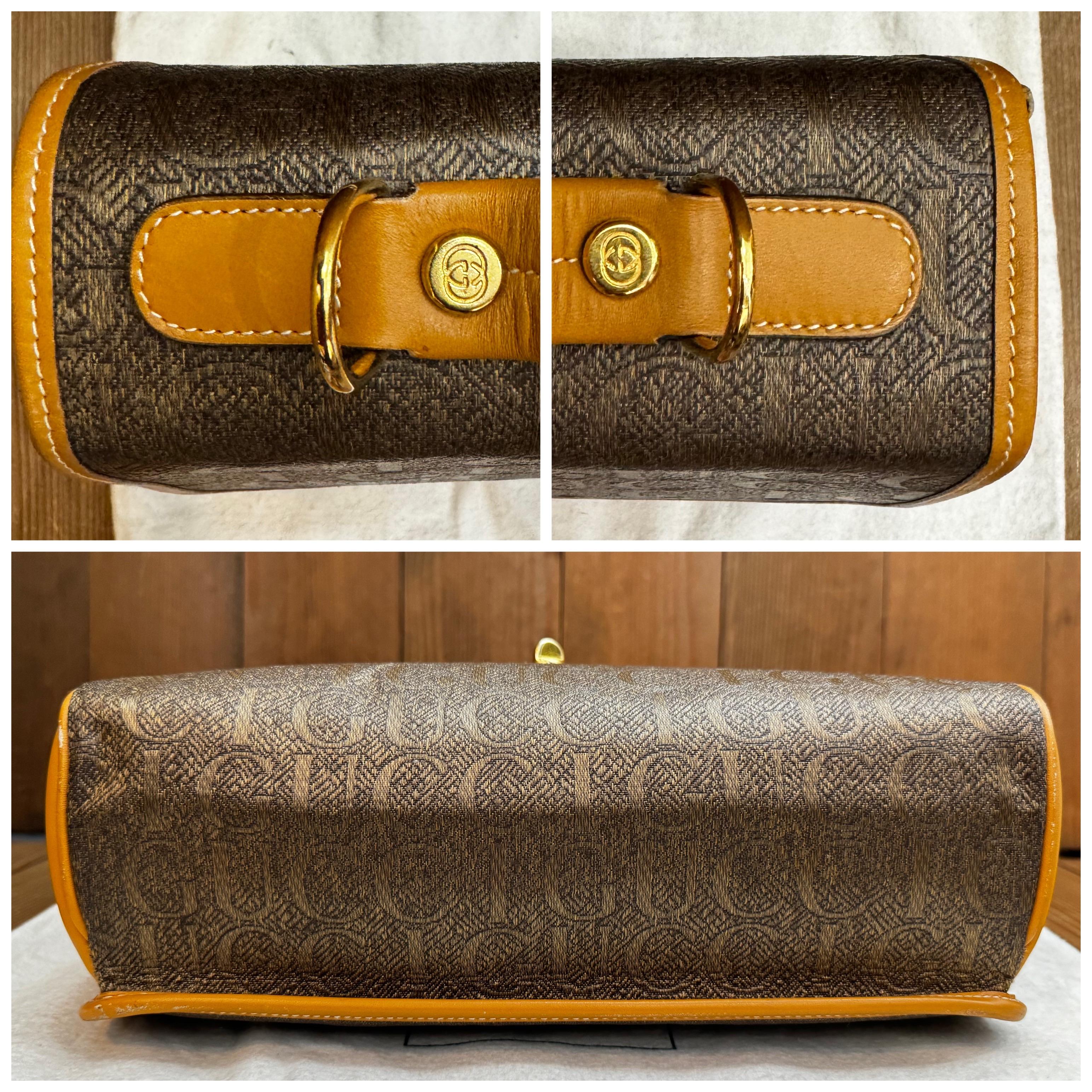 1980s Vintage GUCCI Silk Jacquard Two-Way Shoulder Bag Brown 2