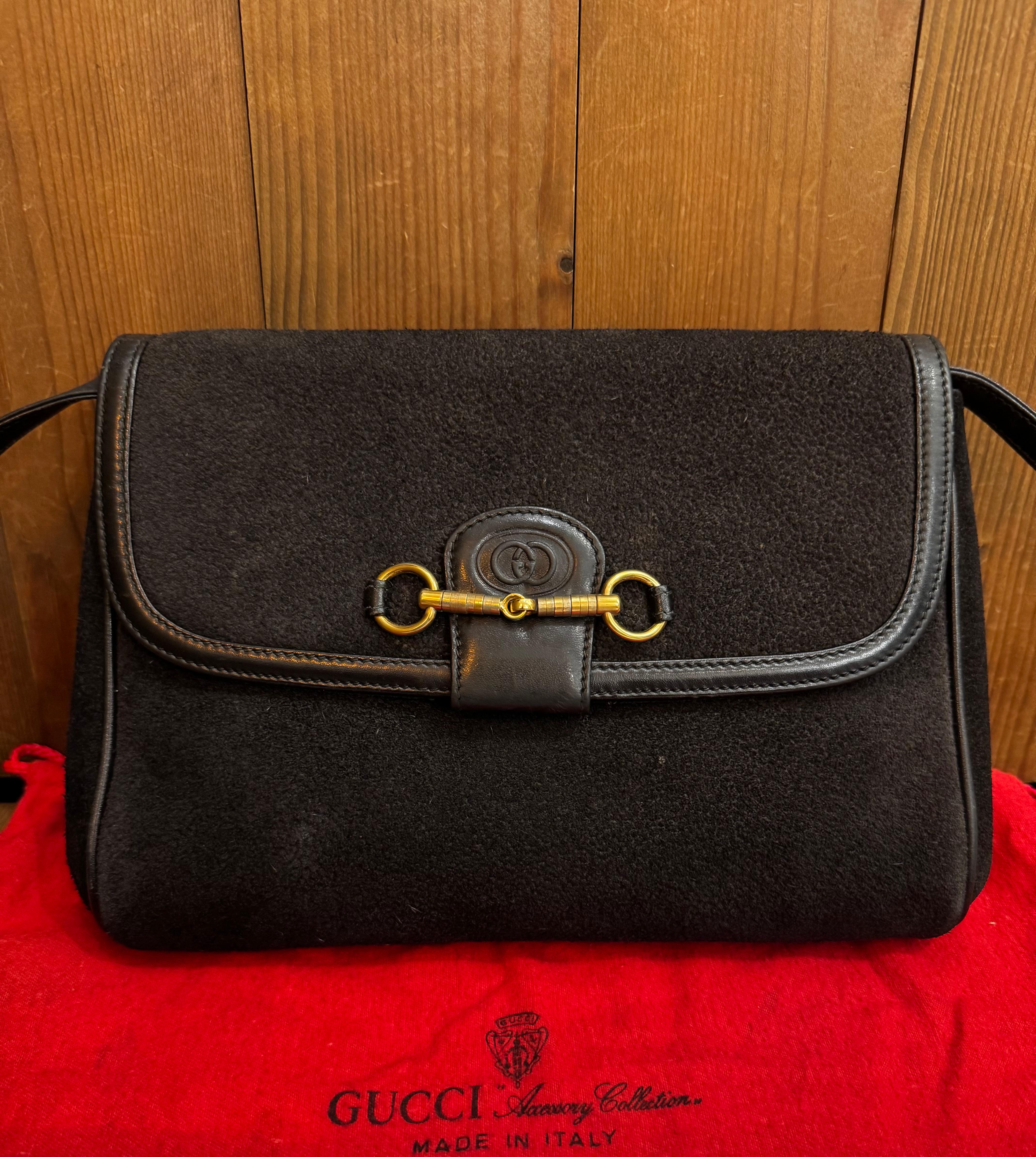 Vintage des années 1980 Sac à bandoulière en daim GUCCI Noir en vente 7