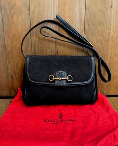 1980s Vintage GUCCI Nubuck Crossbody Bag Black