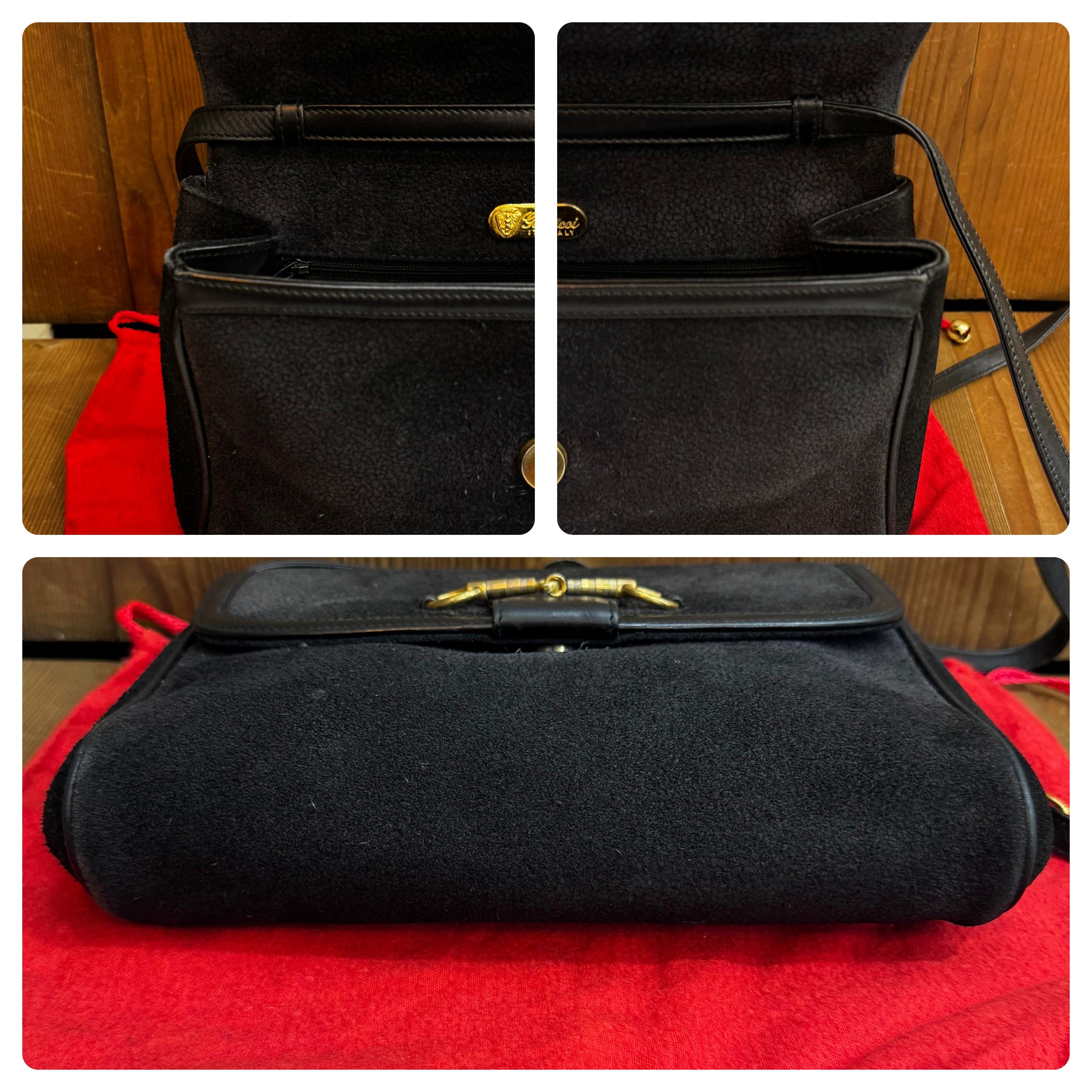 Vintage des années 1980 Sac à bandoulière en daim GUCCI Noir en vente 3
