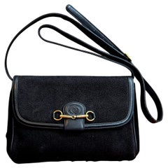 1980s Vintage GUCCI Suede Leather Crossbody Bag Black