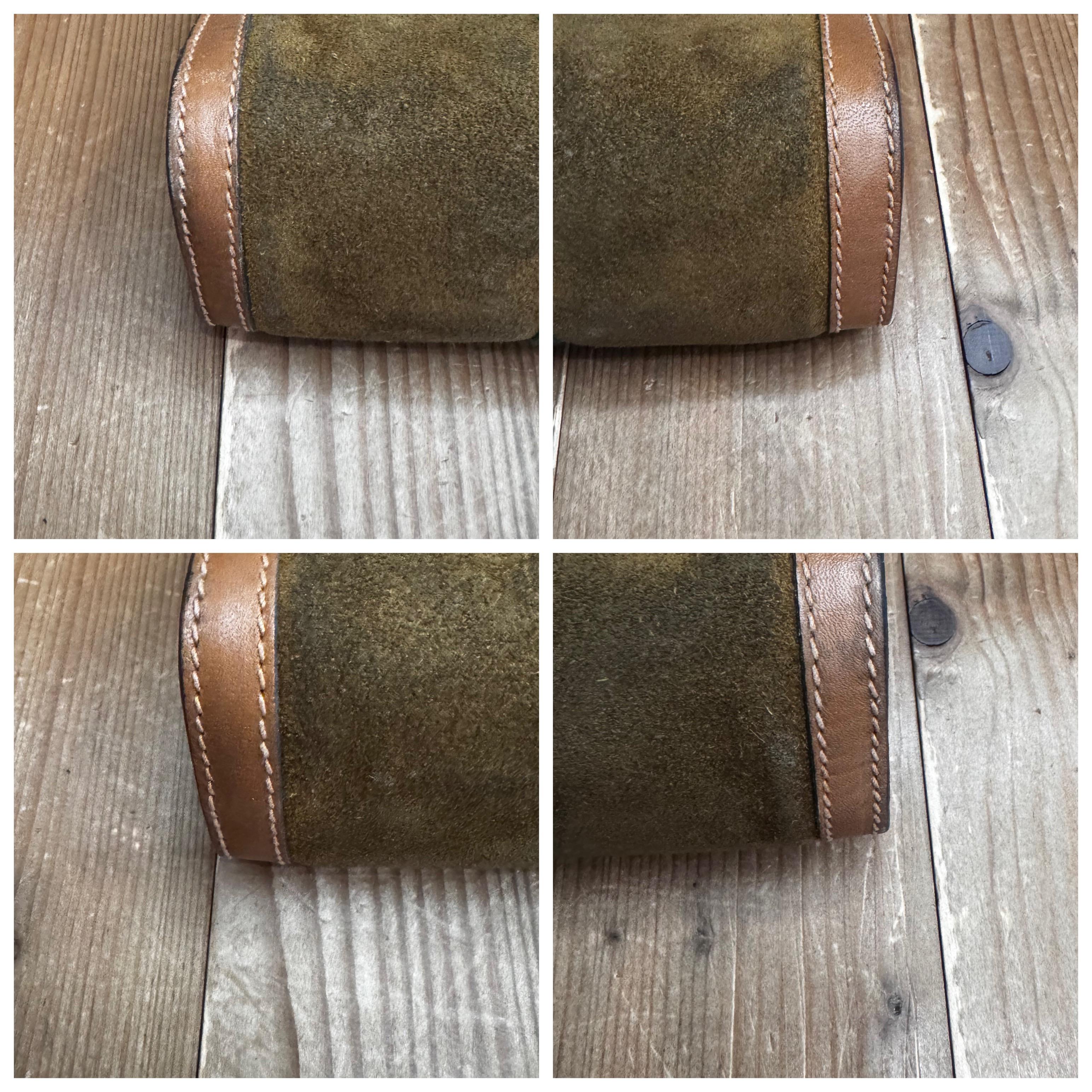 1980s Vintage GUCCI Web Suede Leather Vanity Clutch Bag Brown For Sale 3