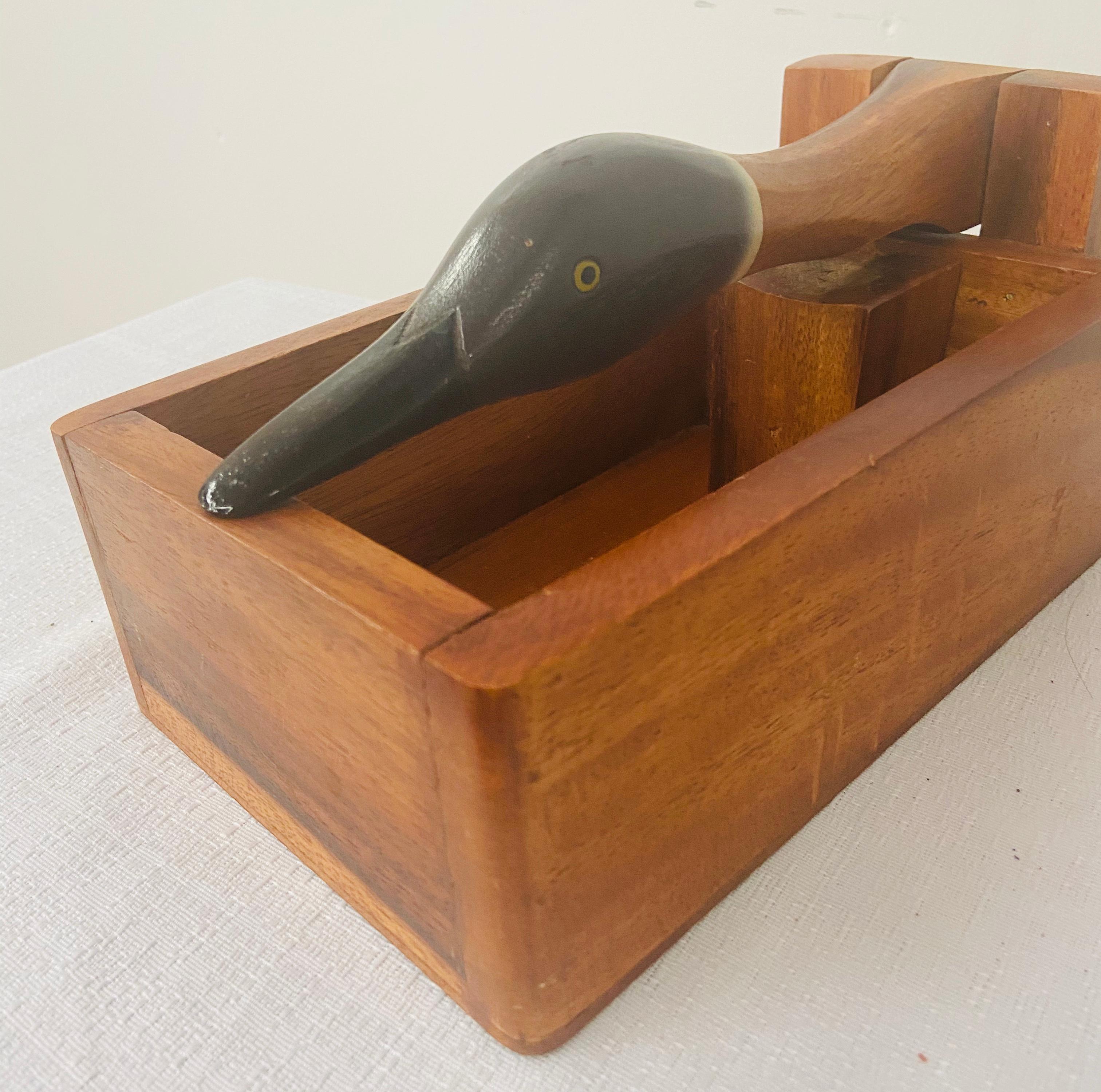 1980s Vintage Hand Carved Wooden Nut Cracker Bird Box For Sale 1
