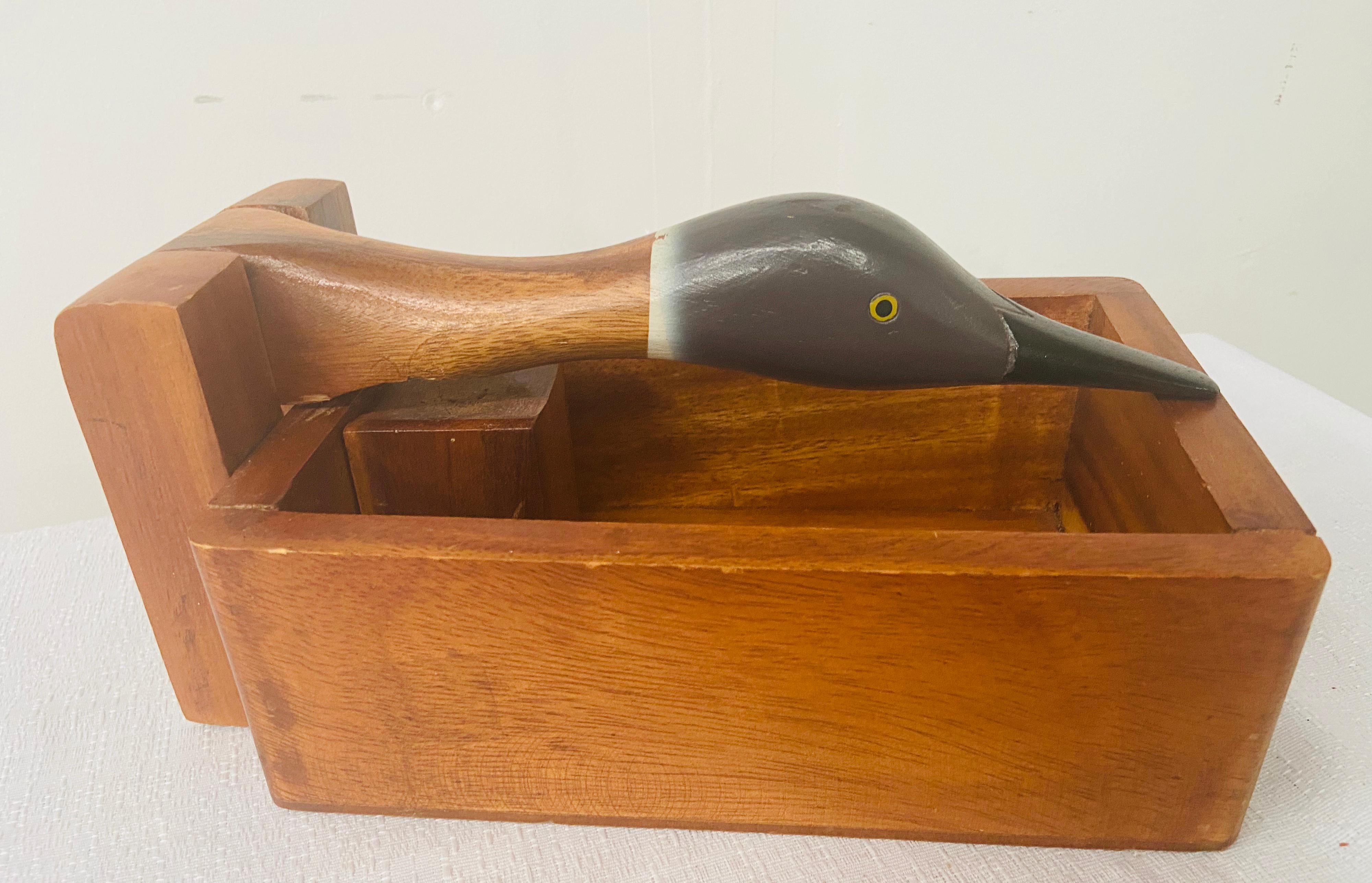 1980s Vintage Hand Carved Wooden Nut Cracker Bird Box For Sale 3