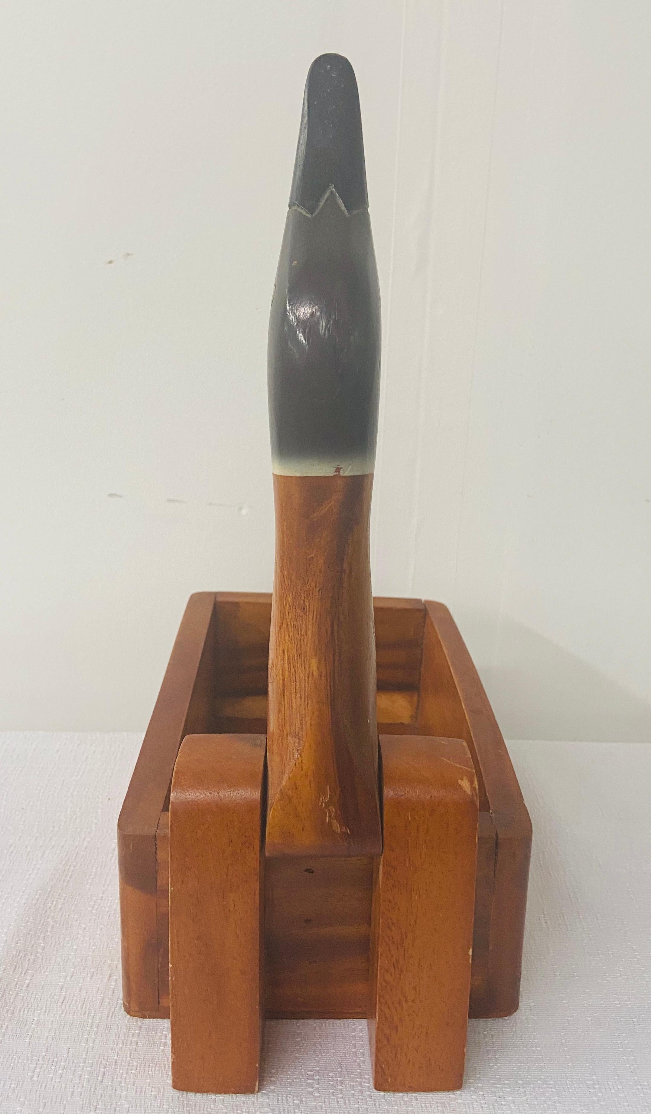 1980s Vintage Hand Carved Wooden Nut Cracker Bird Box In Good Condition For Sale In Plainview, NY