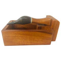 1980s Retro Hand Carved Wooden Nut Cracker Bird Box