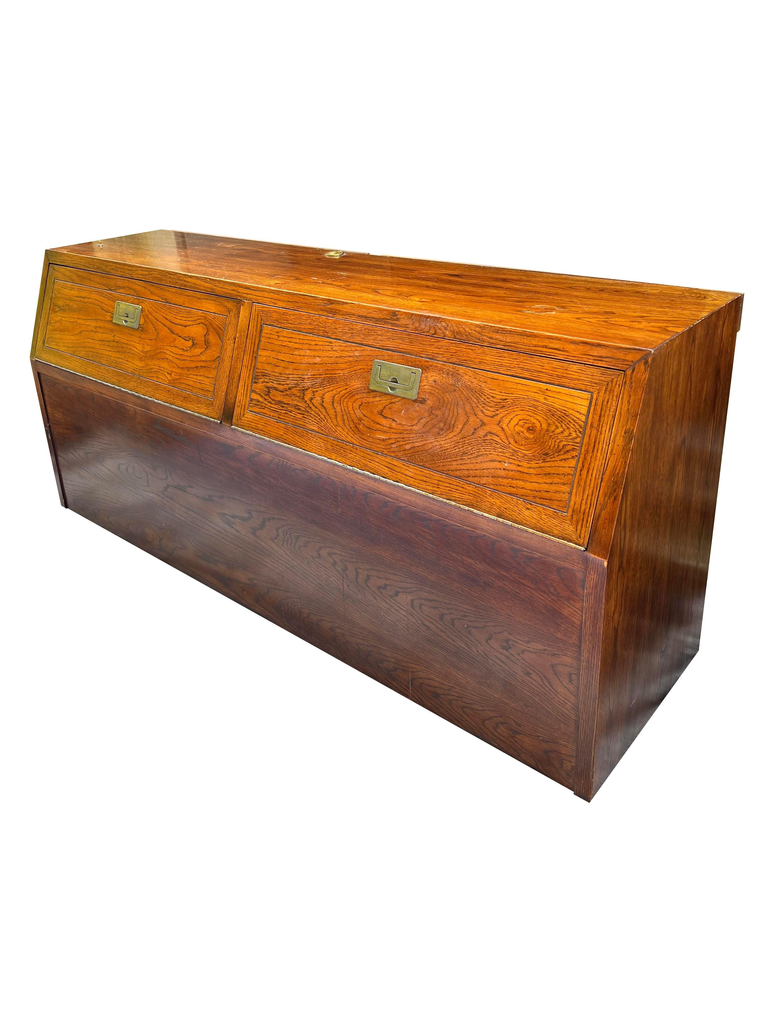 Late 19th Century 1980s Vintage Henredon Campaign Style Queen Headboard Scene One 1 For Sale