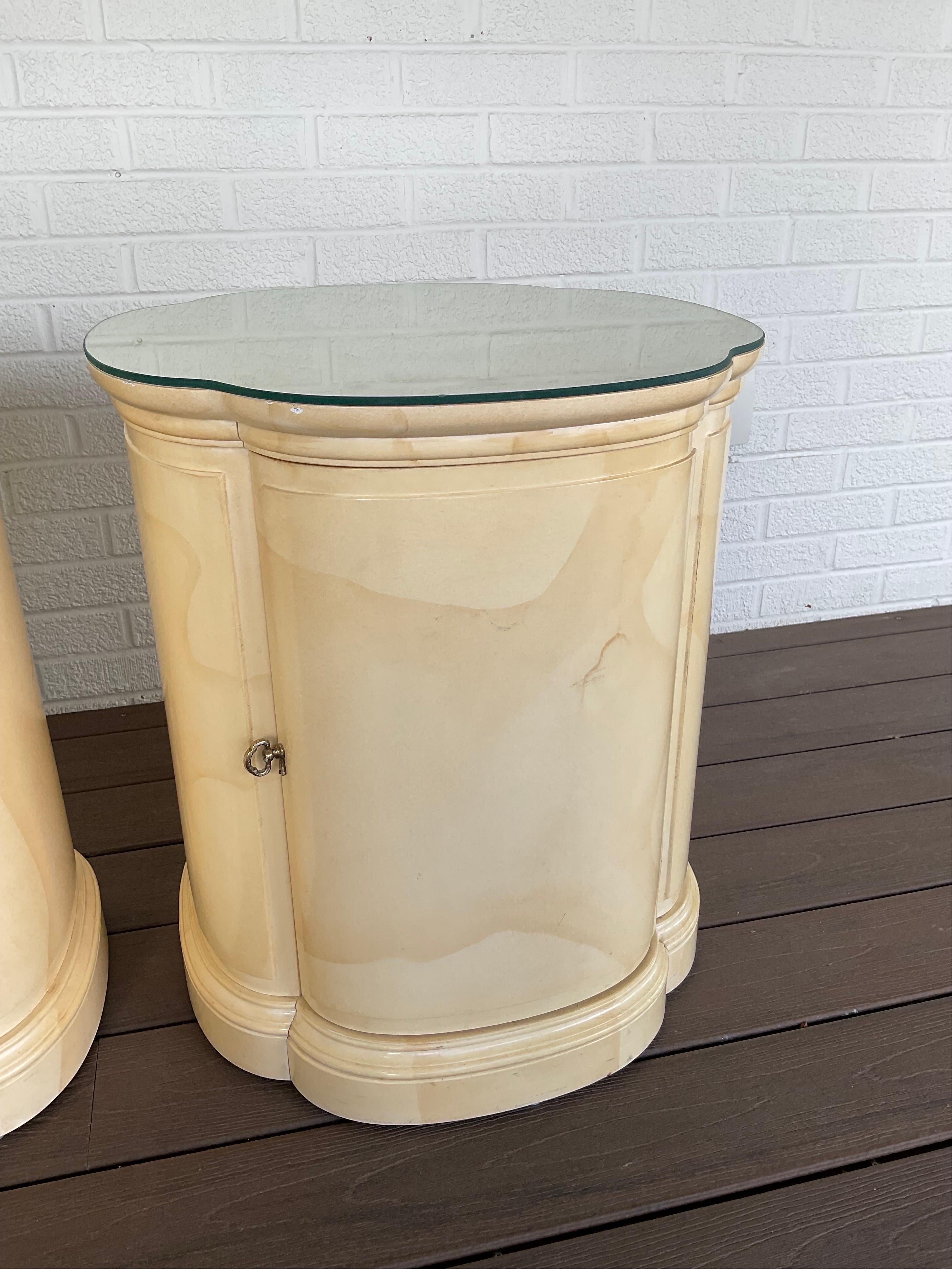 Hand-Painted 1980s Vintage Henredon Faux Goatskin Side Tables, a Pair For Sale