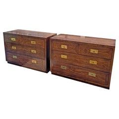 1980s Vintage Henredon Scene 1 One Pair of Bachelor Dressers in Campaign Style