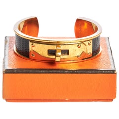 1980's Vintage Hermès Black Vintage Lizard Cuff in Box