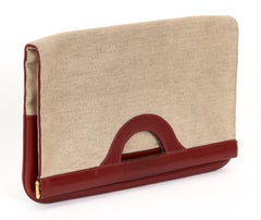1980's Vintage Hermes Oversize Foldable Toile Leather Clutch