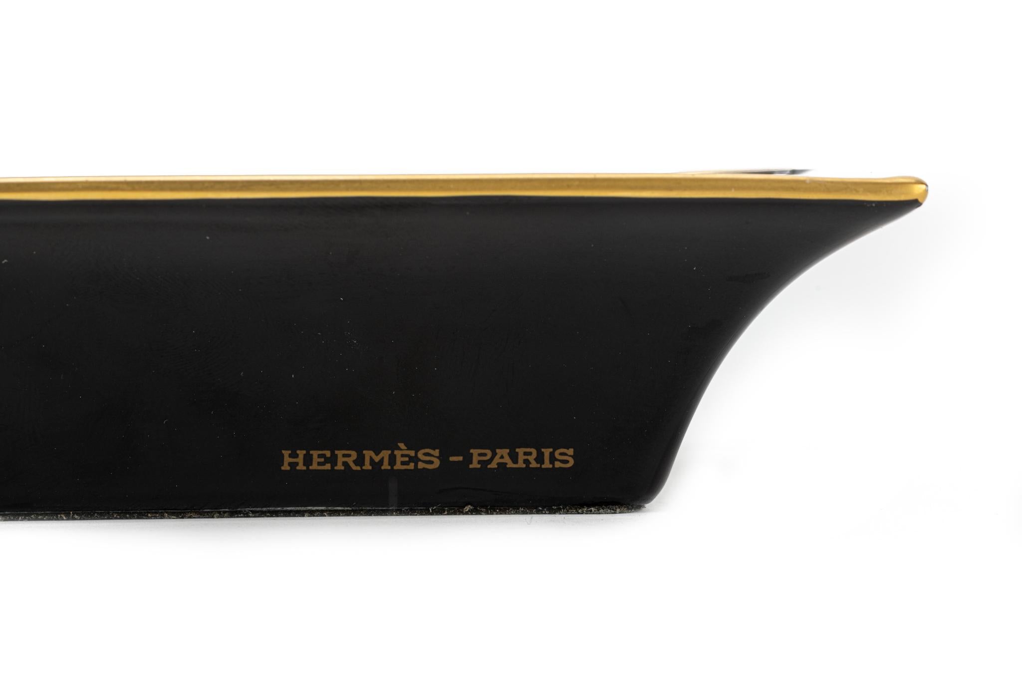 1980's Vintage Hermes Rare Black Porcelain Fan Ashtray In Excellent Condition In West Hollywood, CA