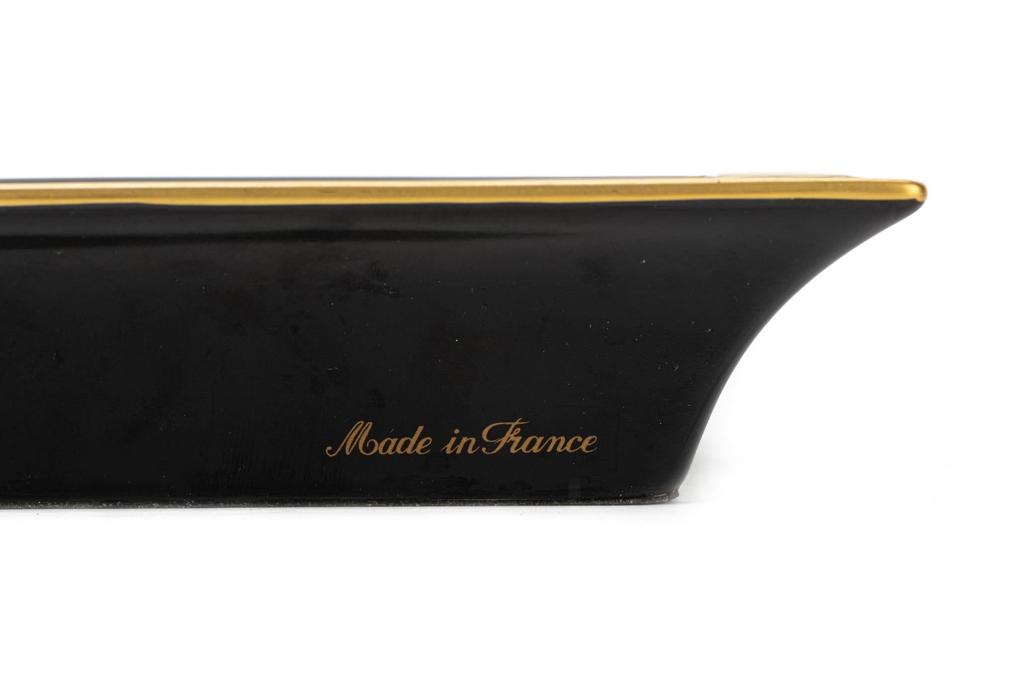Women's or Men's 1980's Vintage Hermes Rare Black Porcelain Fan Ashtray For Sale