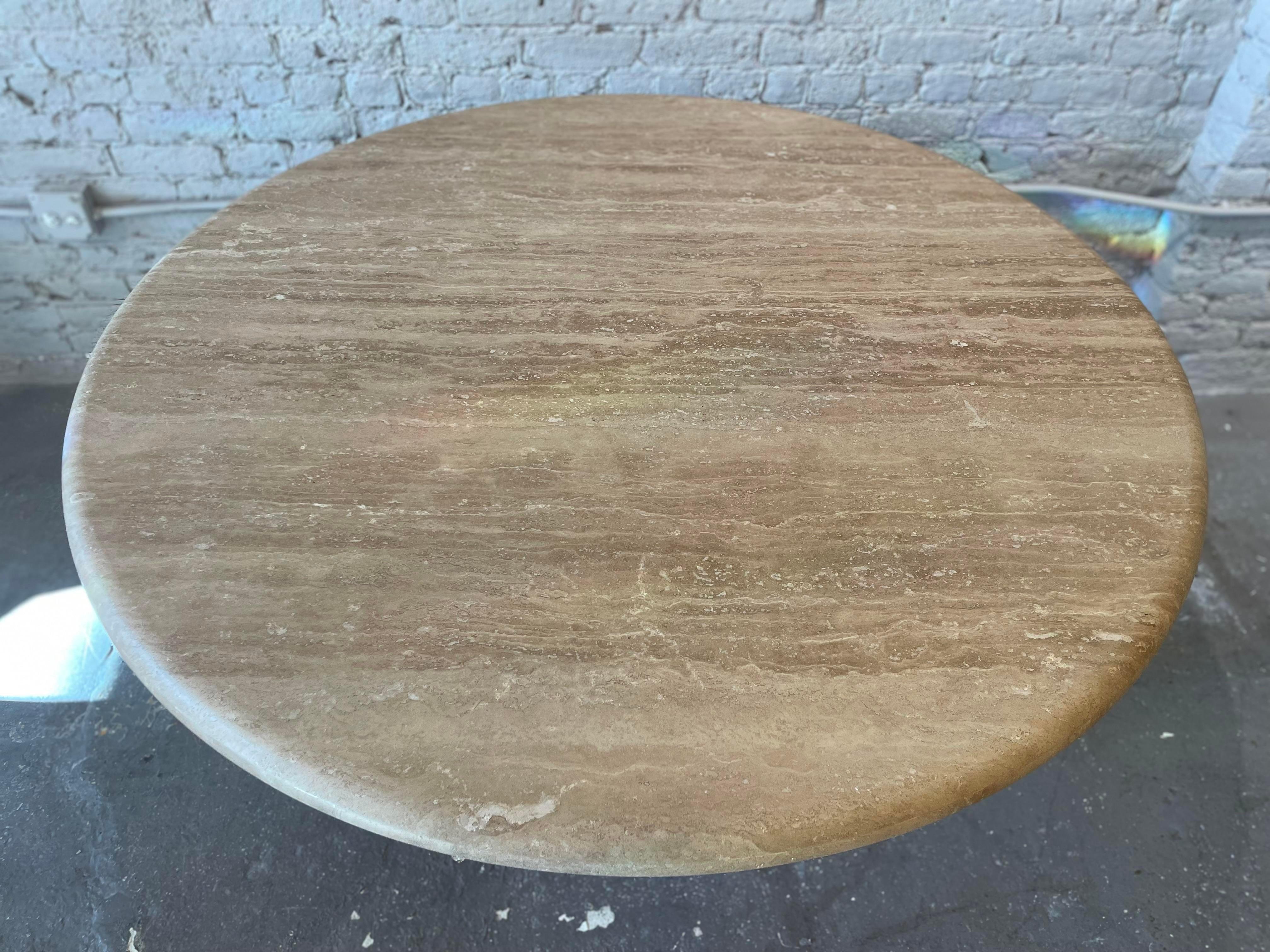 Mid-Century Modern 1980s Vintage Honed Walnut Travertine Dining/Entry Table For Sale