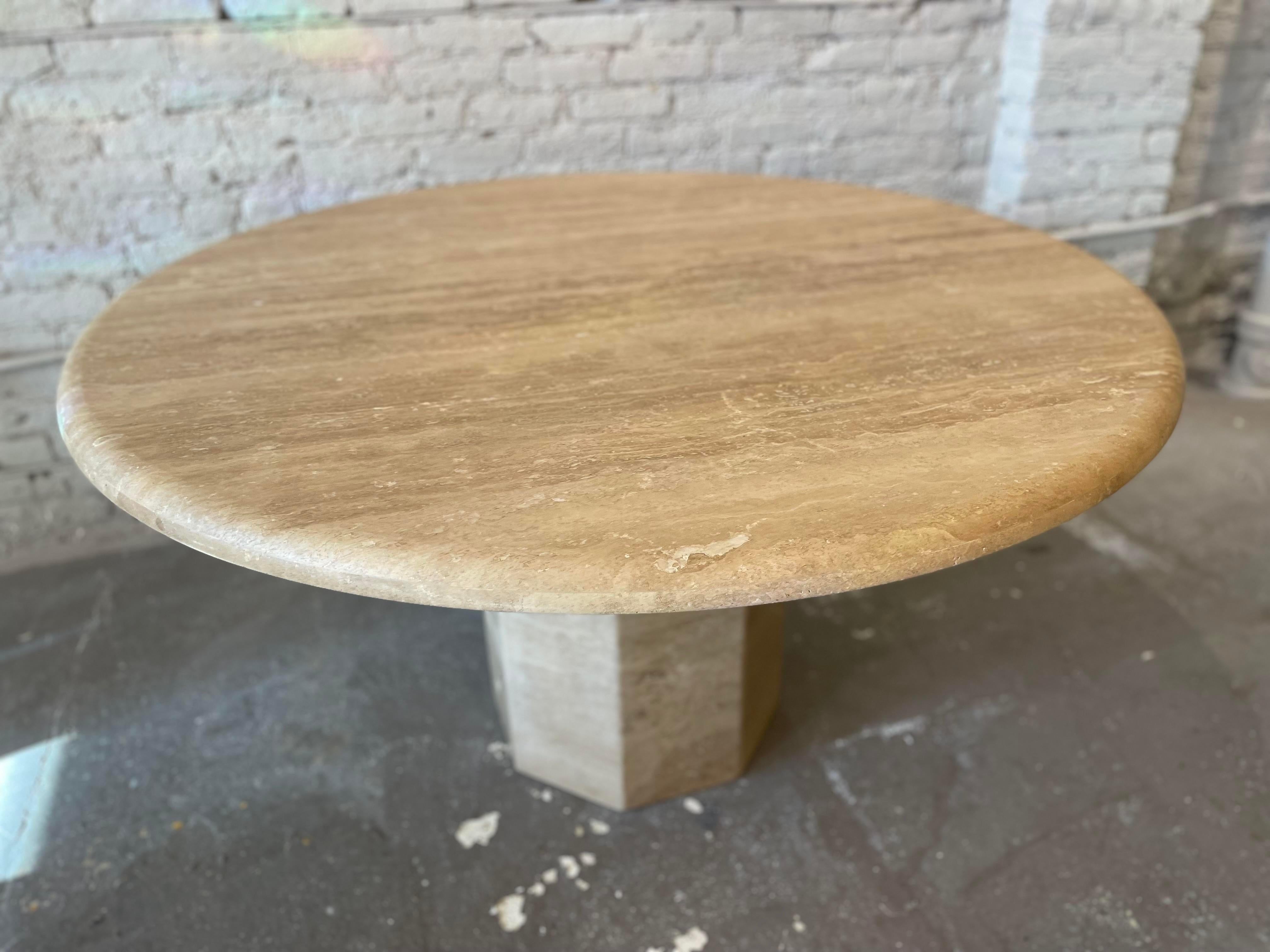 1980s Vintage Honed Walnut Travertine Dining/Entry Table For Sale 1