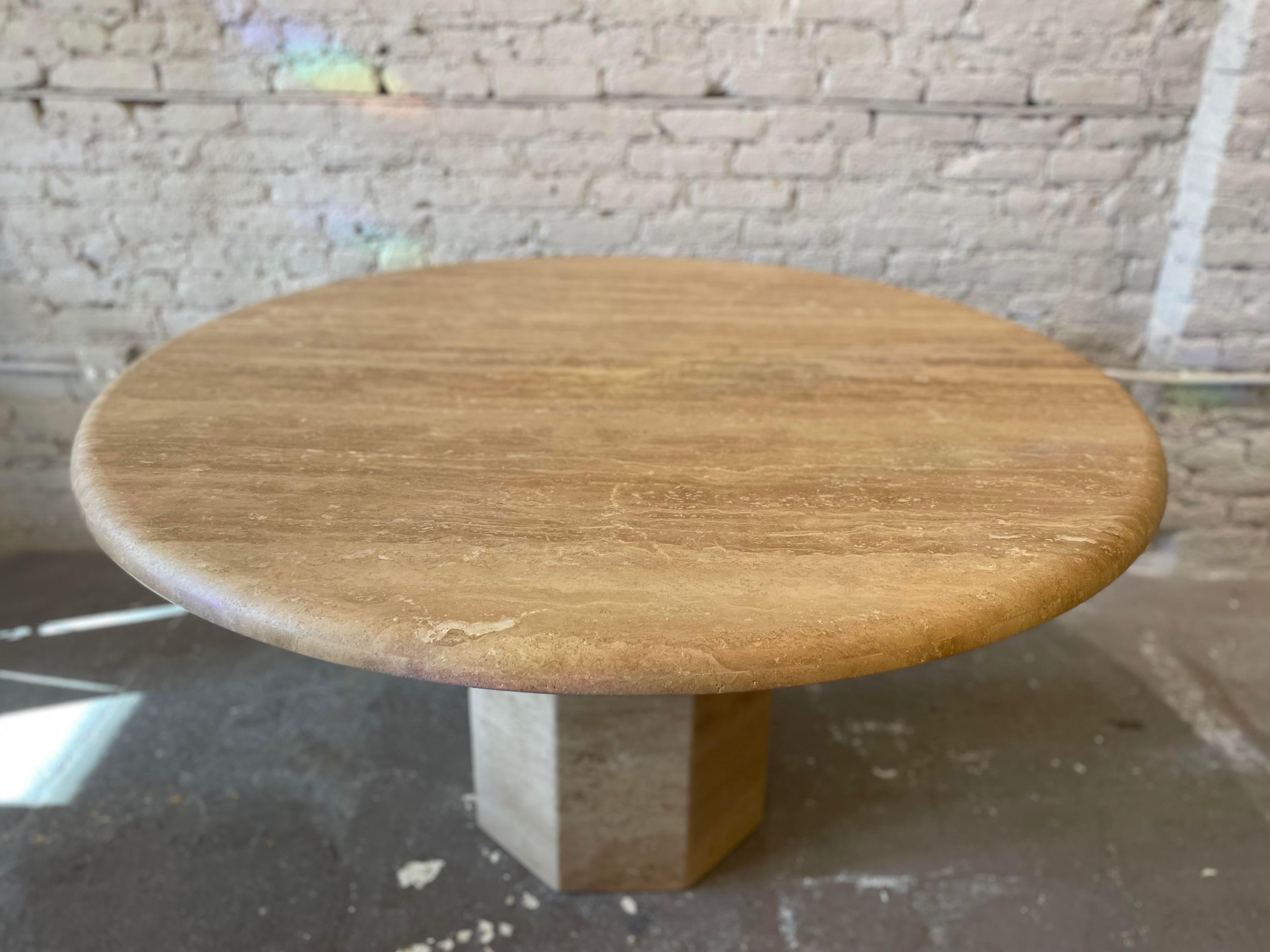 1980s Vintage Honed Walnut Travertine Dining/Entry Table For Sale 2