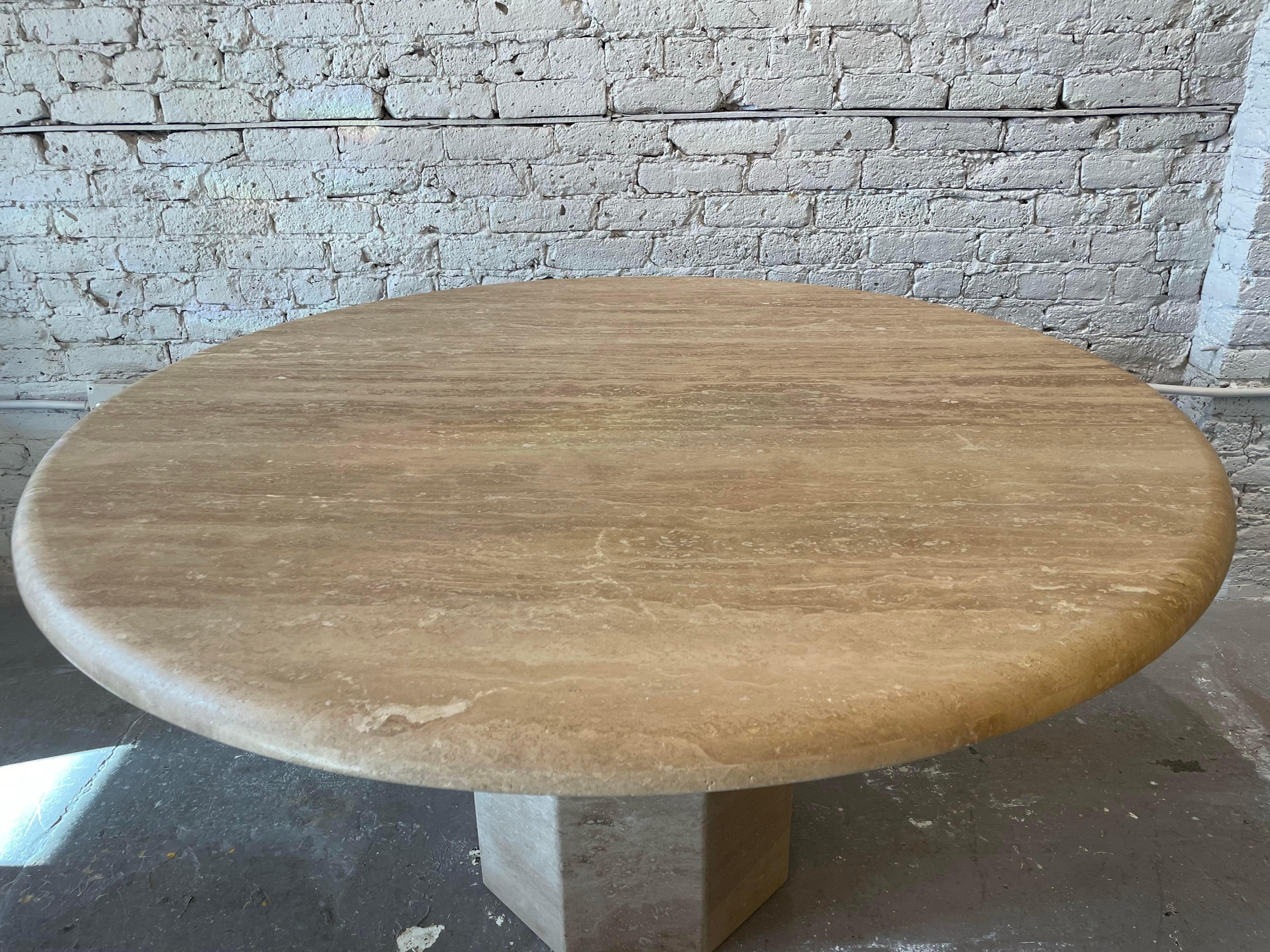 1980s Vintage Honed Walnut Travertine Dining/Entry Table For Sale 3