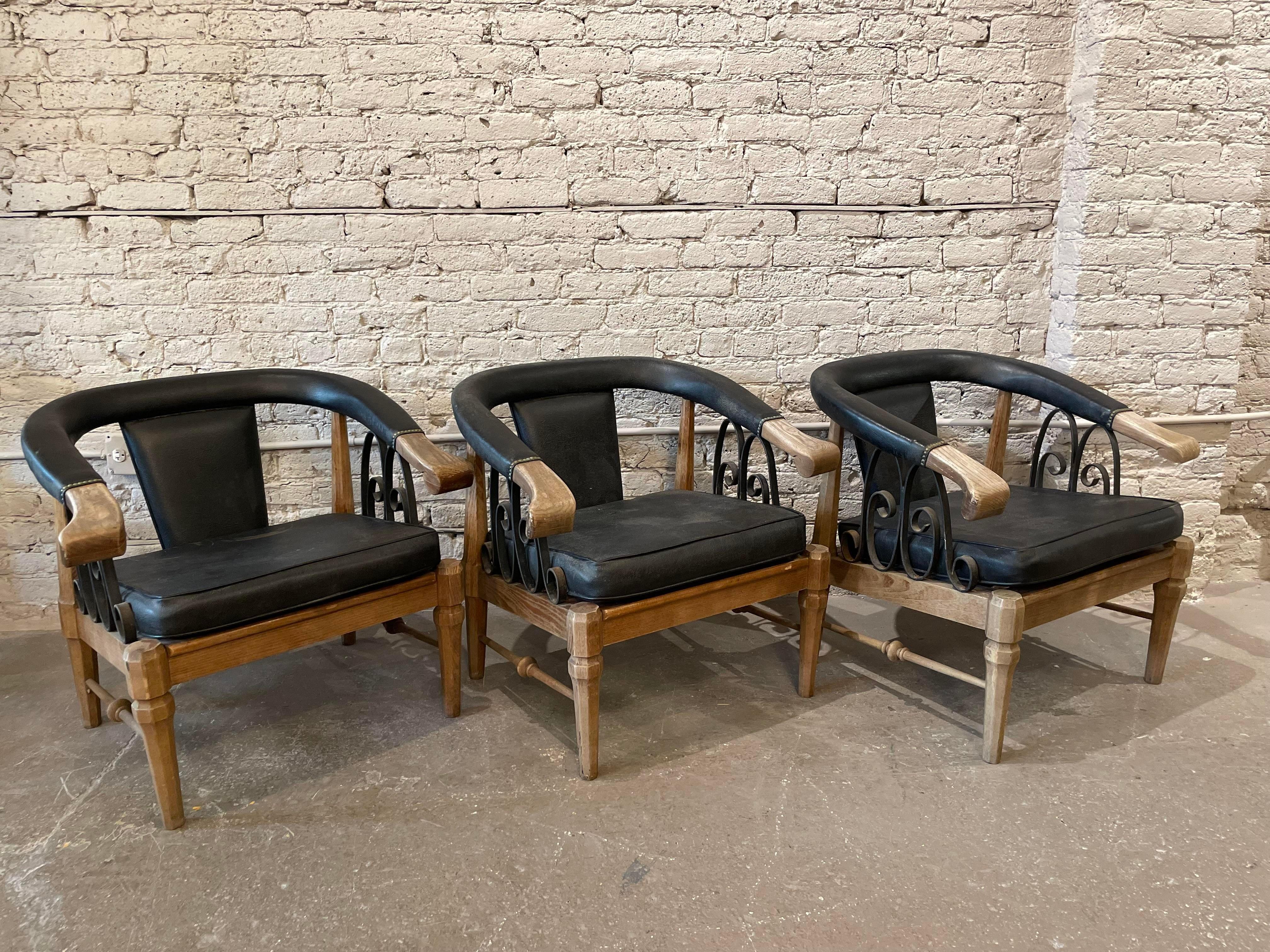 Leather 1980s Vintage Horseshoe Chairs - Set of 3 For Sale