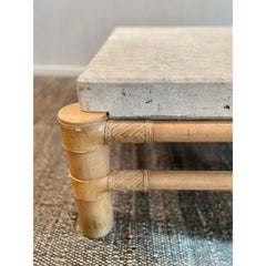 1980s Vintage in the Manner of Henredon Travertine and Bamboo Coffee Table